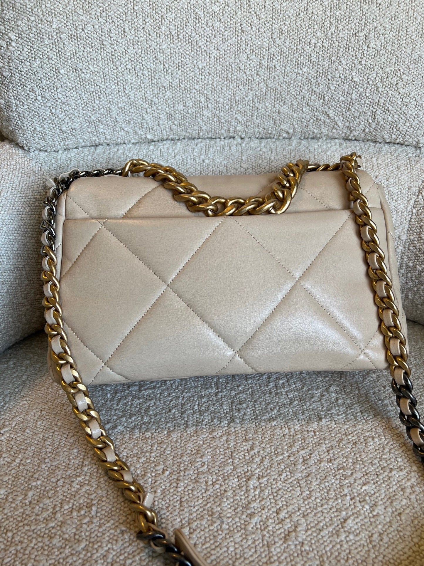 21B Beige Lambskin Quilted 19 Flap Medium/Large Mixed Hardware