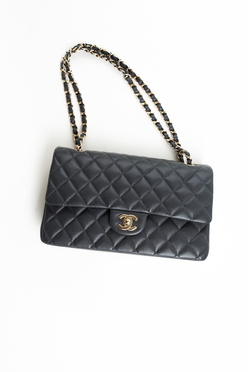 21B Grey Caviar Quilted Classic Flap Medium Light Gold Hardware