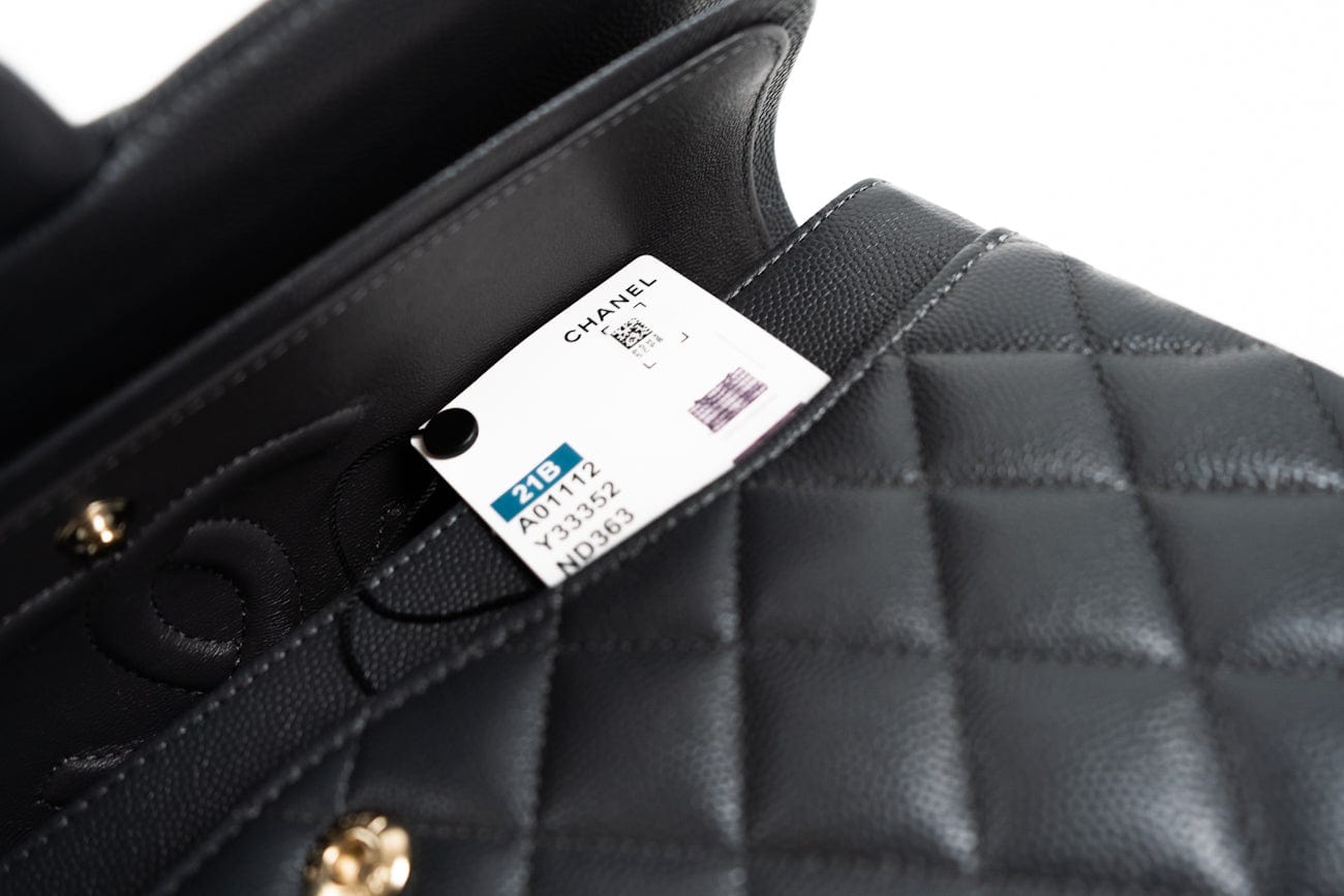 21B Grey Caviar Quilted Classic Flap Medium Light Gold Hardware