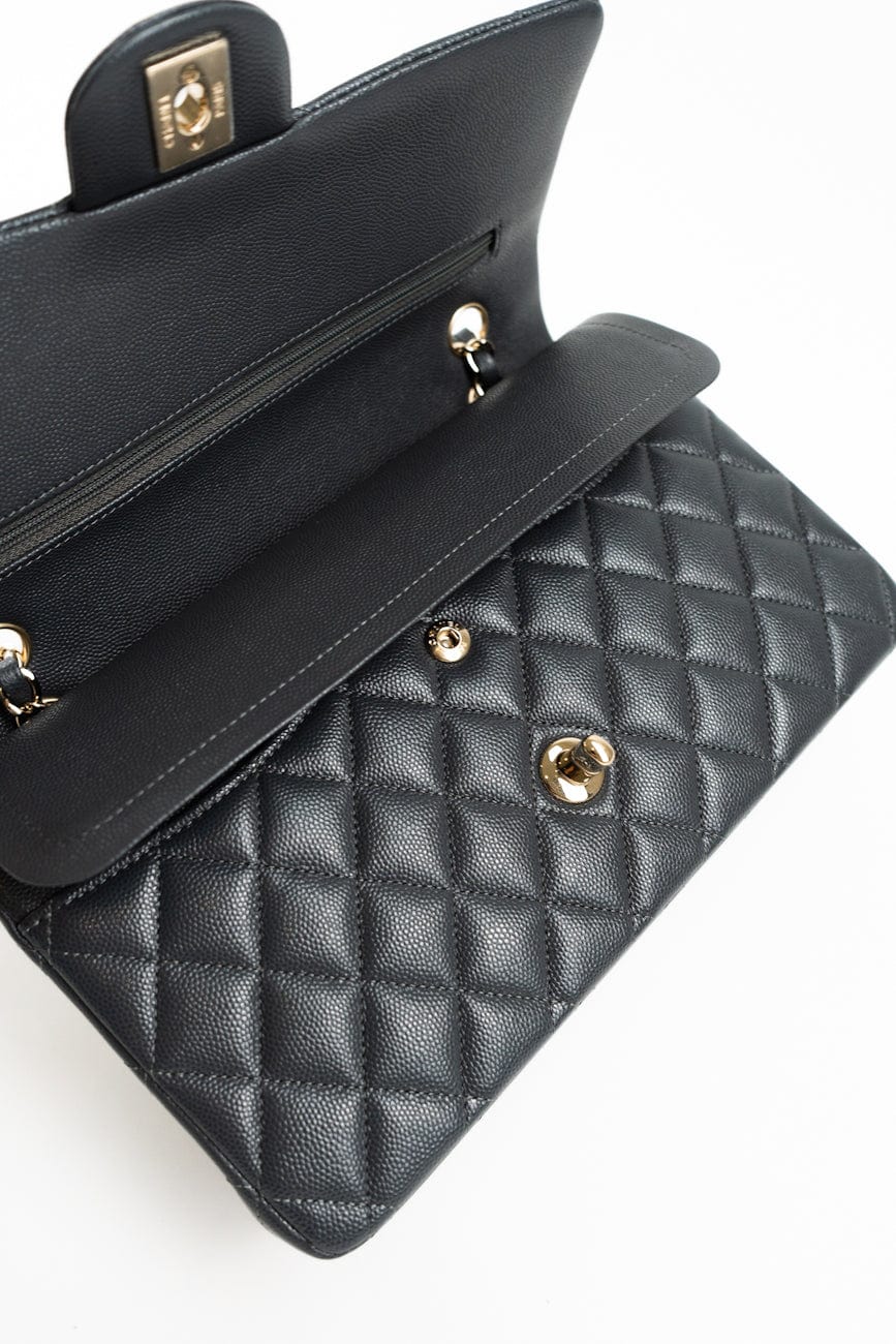 21B Grey Caviar Quilted Classic Flap Medium Light Gold Hardware