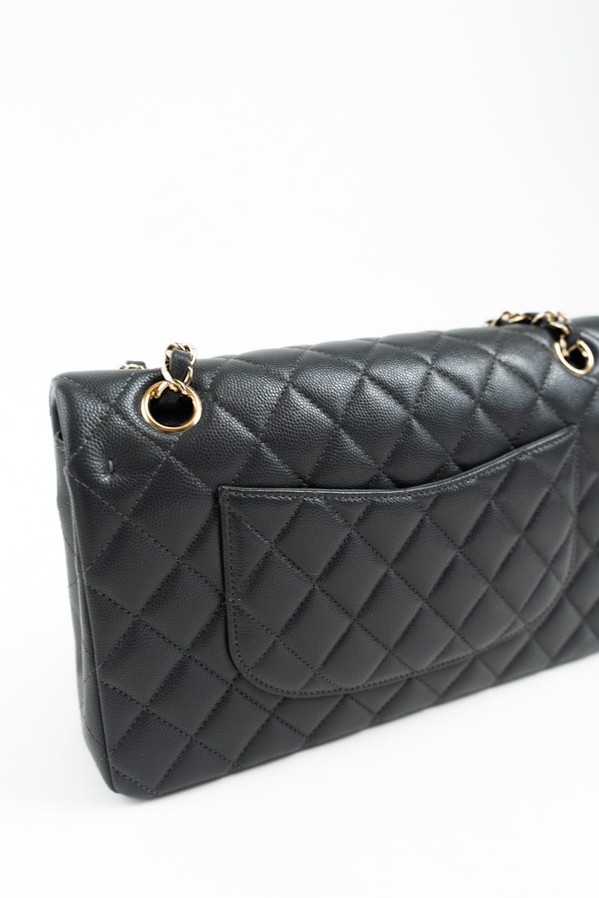 21B Grey Caviar Quilted Classic Flap Medium Light Gold Hardware