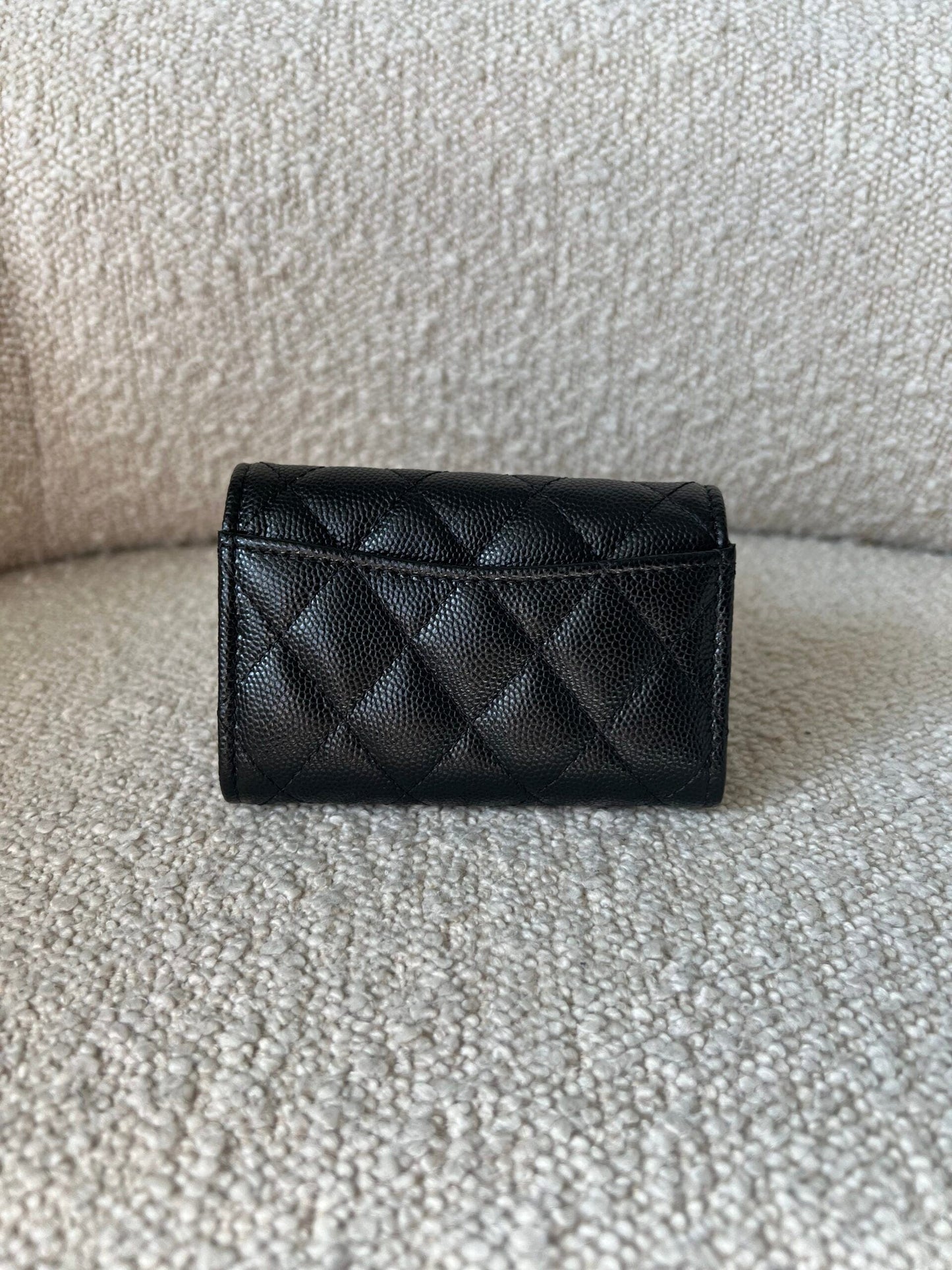 21K Black Caviar Quilted Key Holder Wallet Silver Hardware