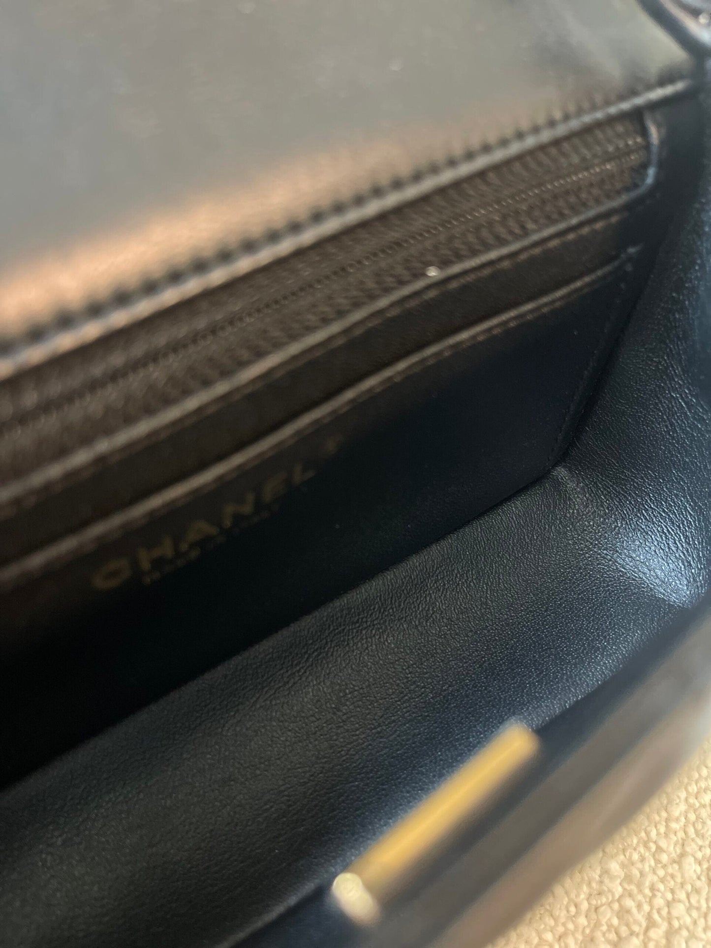 21K Black Lambskin Quilted Mini Rectangular Single Flap Light Gold Hardware