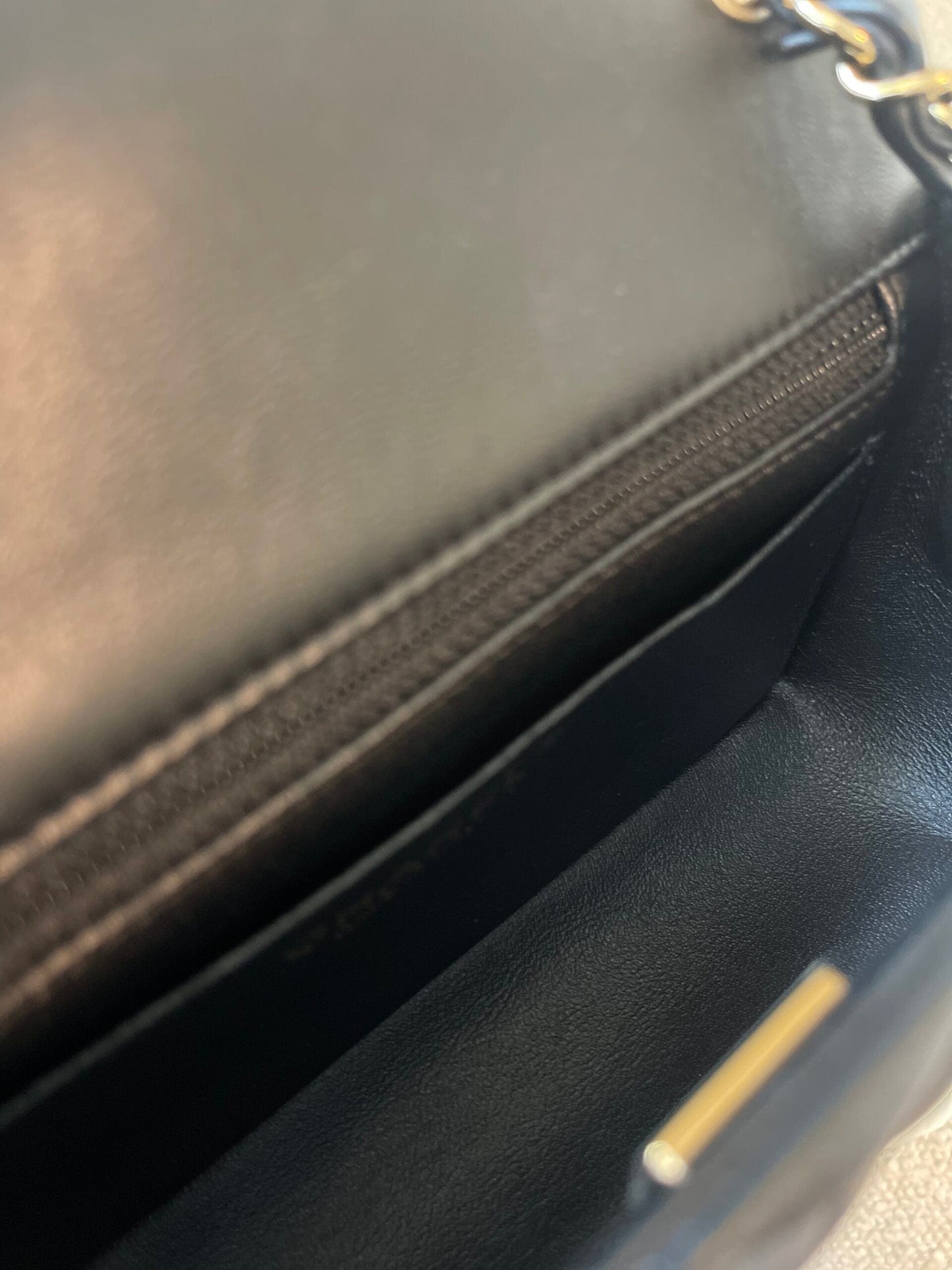 21K Black Lambskin Quilted Mini Rectangular Single Flap Light Gold Hardware