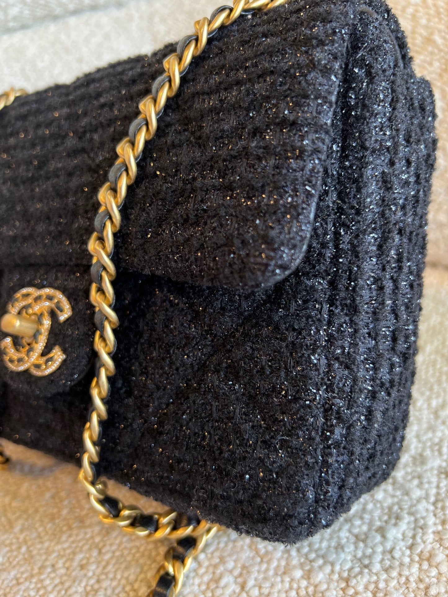 21K Black Symphony Tweed Single Flap Bag