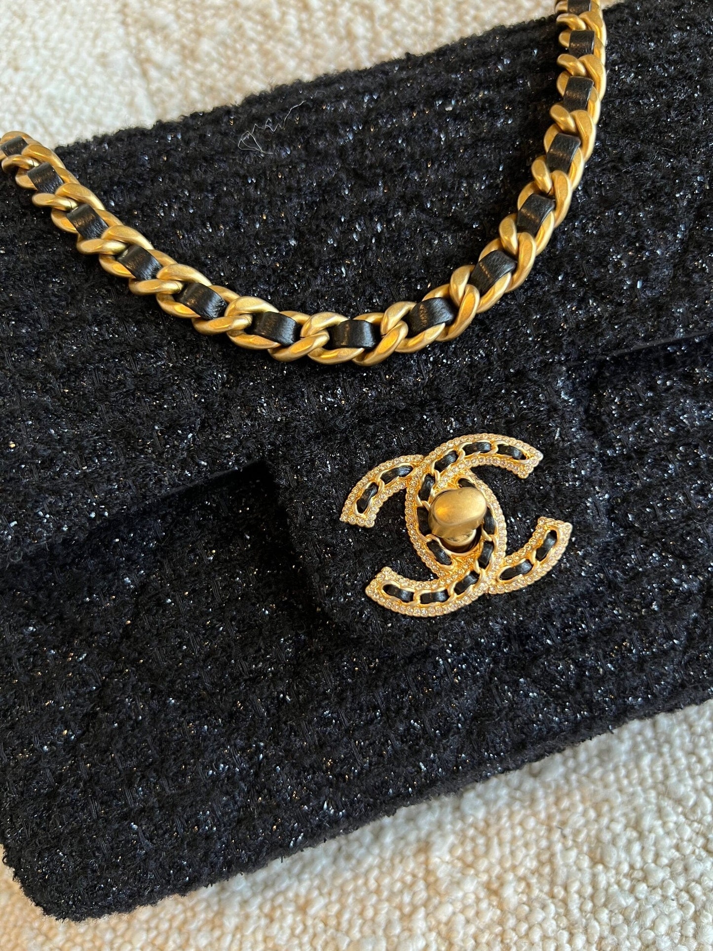 21K Black Symphony Tweed Single Flap Bag