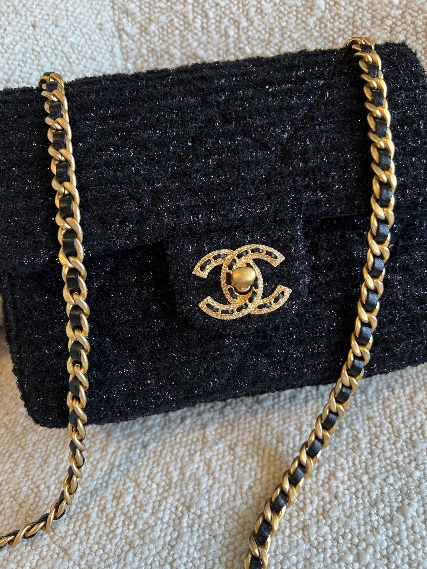 21K Black Symphony Tweed Single Flap Bag