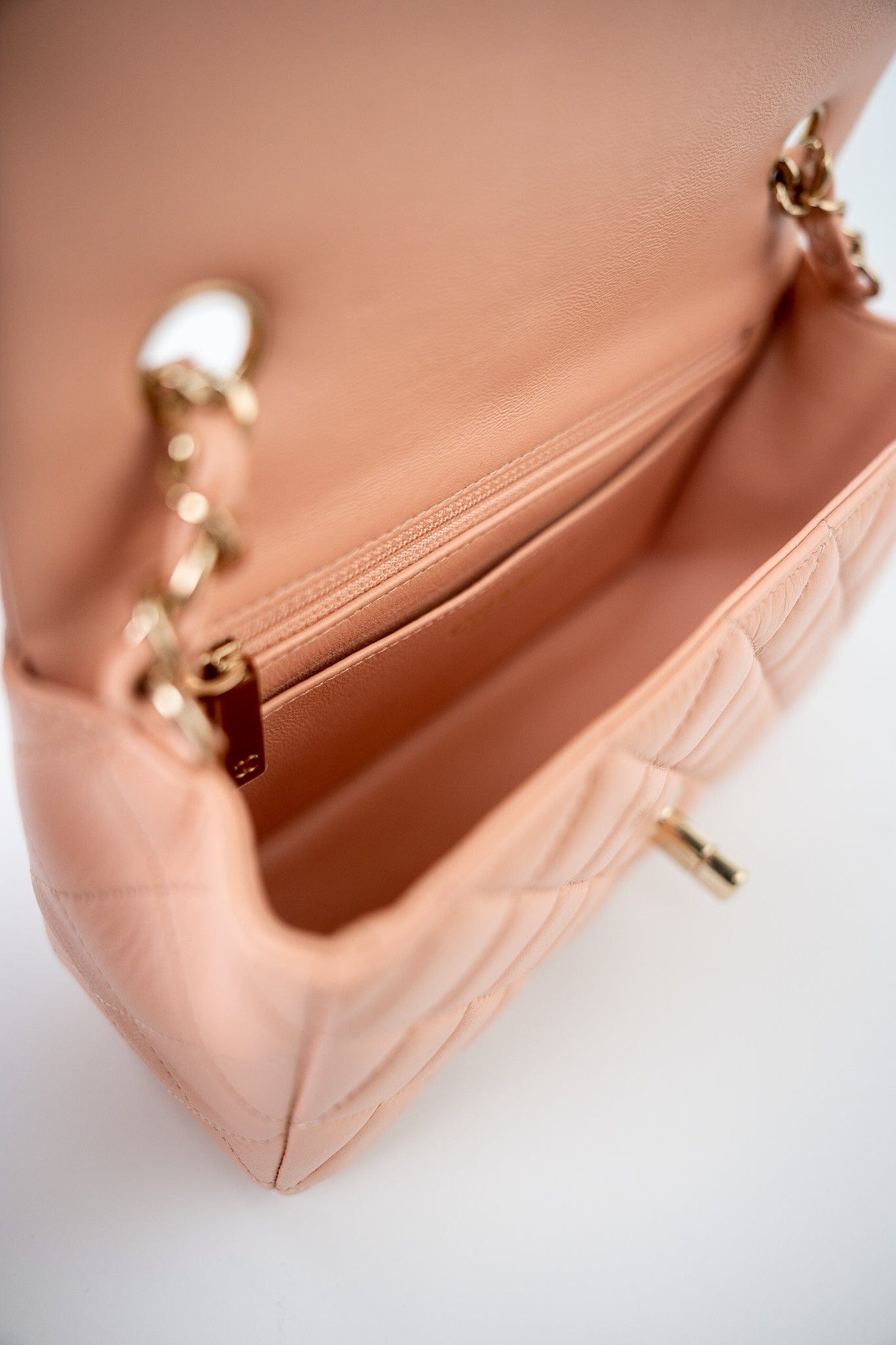 21P Rose Clair Pink/ Beige Lambskin Quilted Mini Rectangular Flap Light Gold Hardware