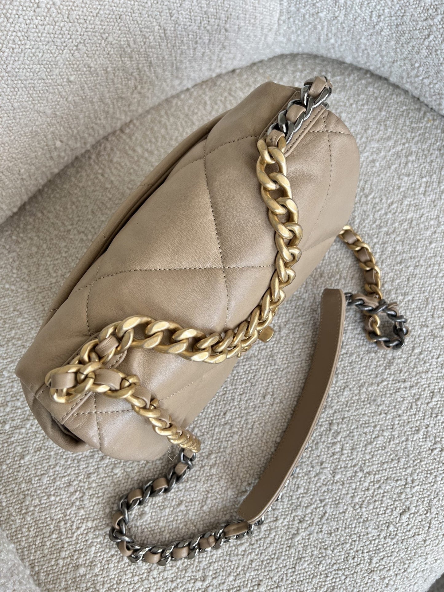 21S Beige Lambskin Quilted 19 Flap Small Mixed Hardware