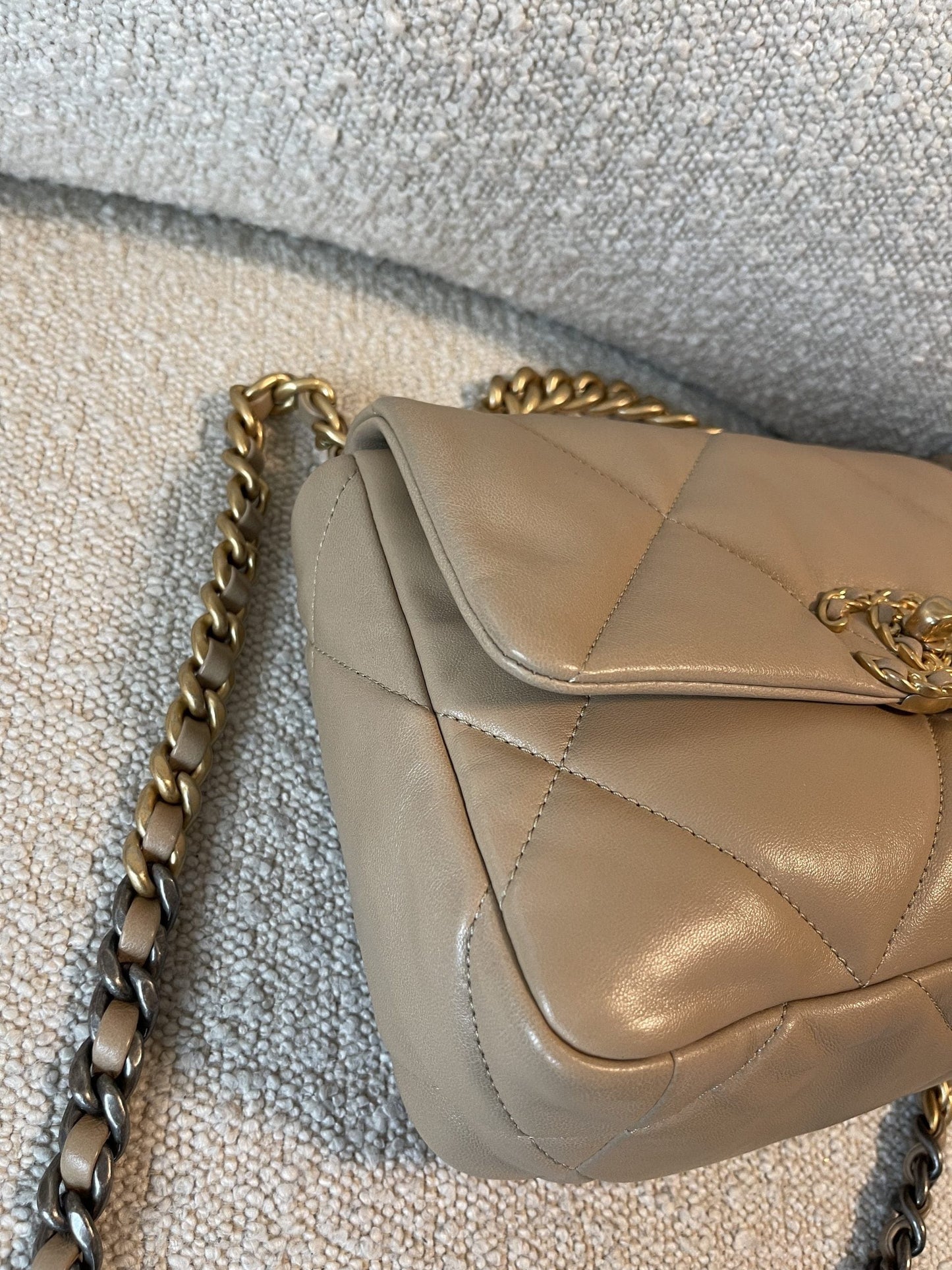 21S Beige Lambskin Quilted 19 Flap Small Mixed Hardware