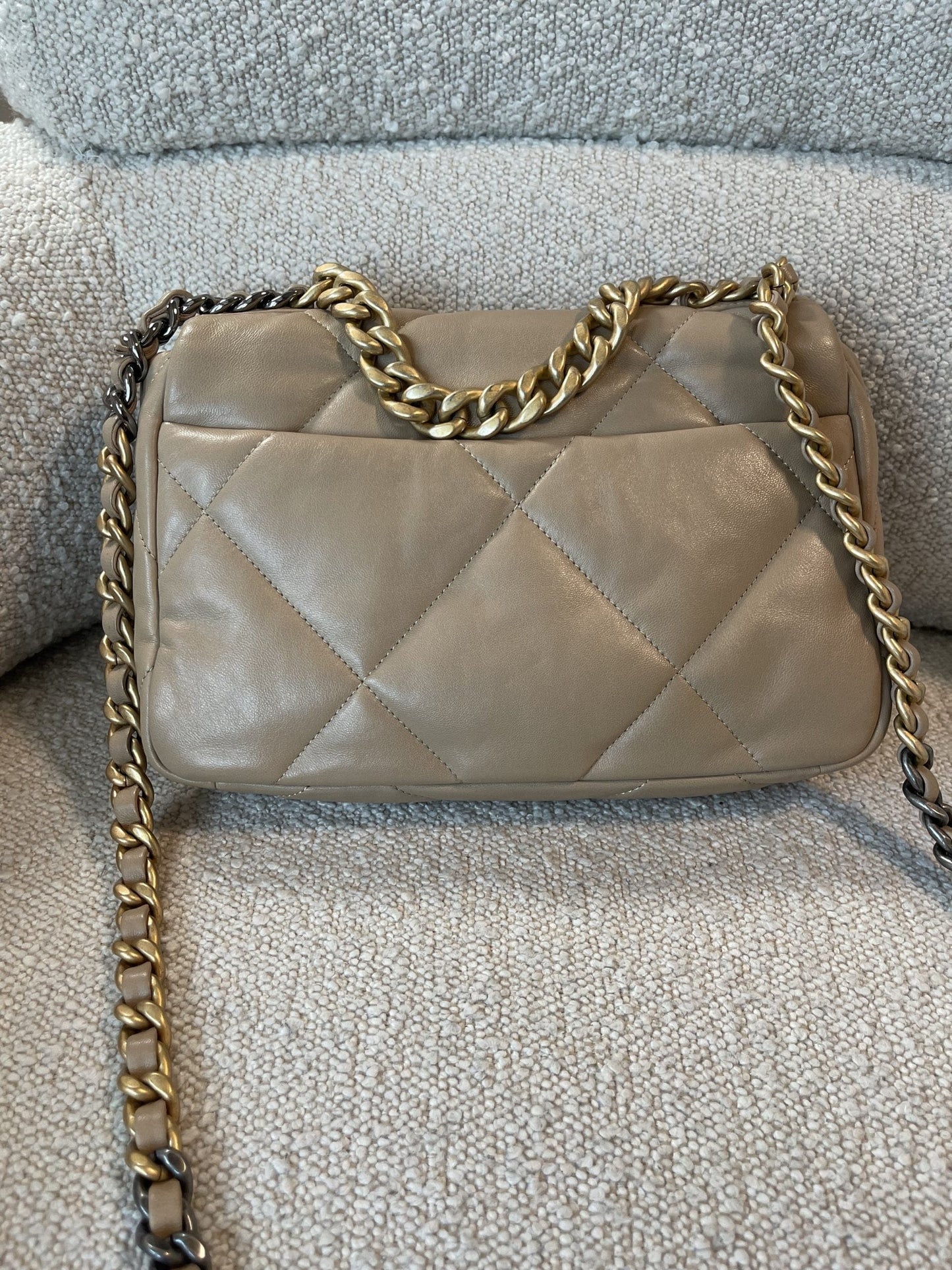 21S Beige Lambskin Quilted 19 Flap Small Mixed Hardware