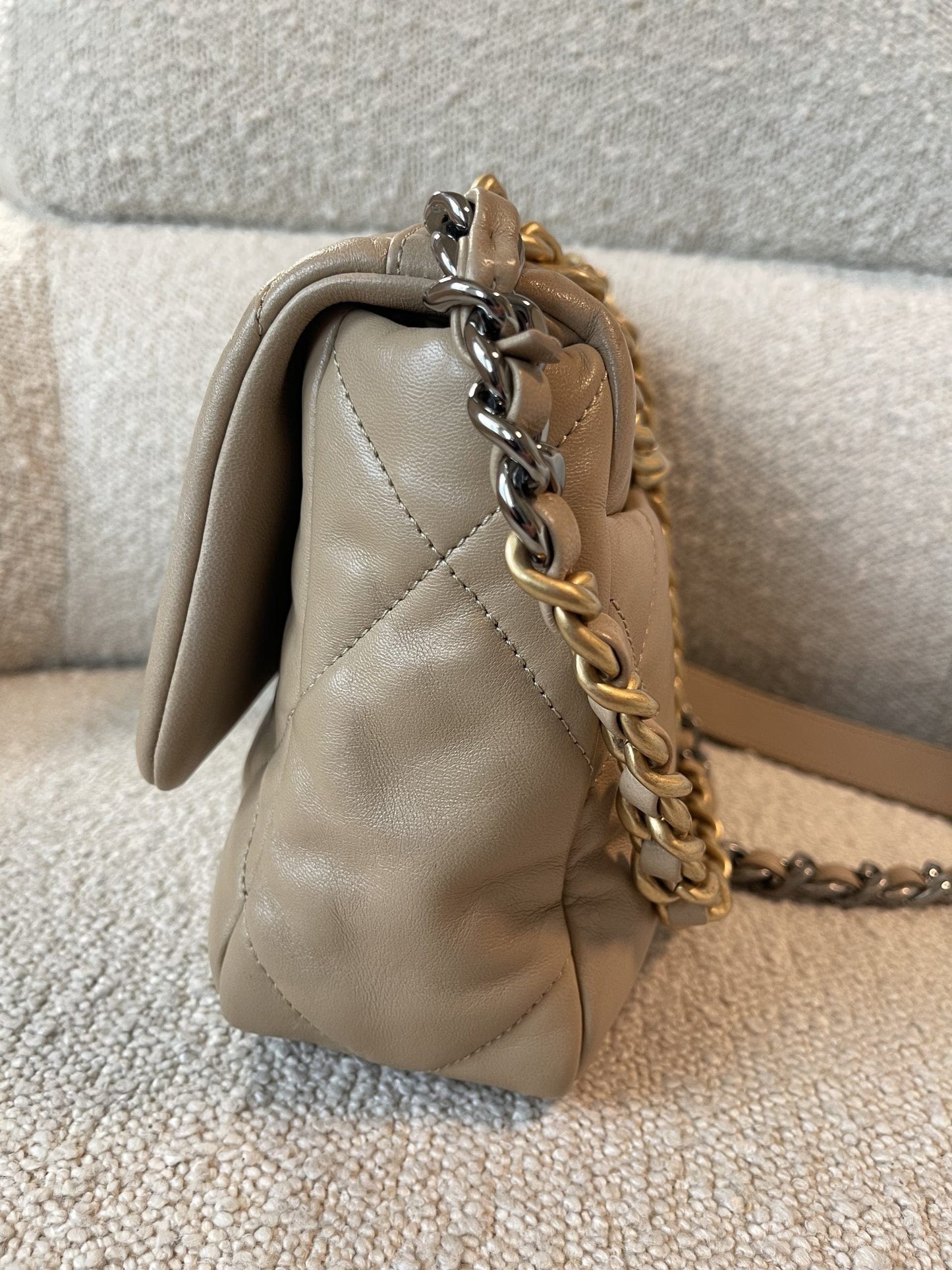 21S Beige Lambskin Quilted 19 Flap Small Mixed Hardware