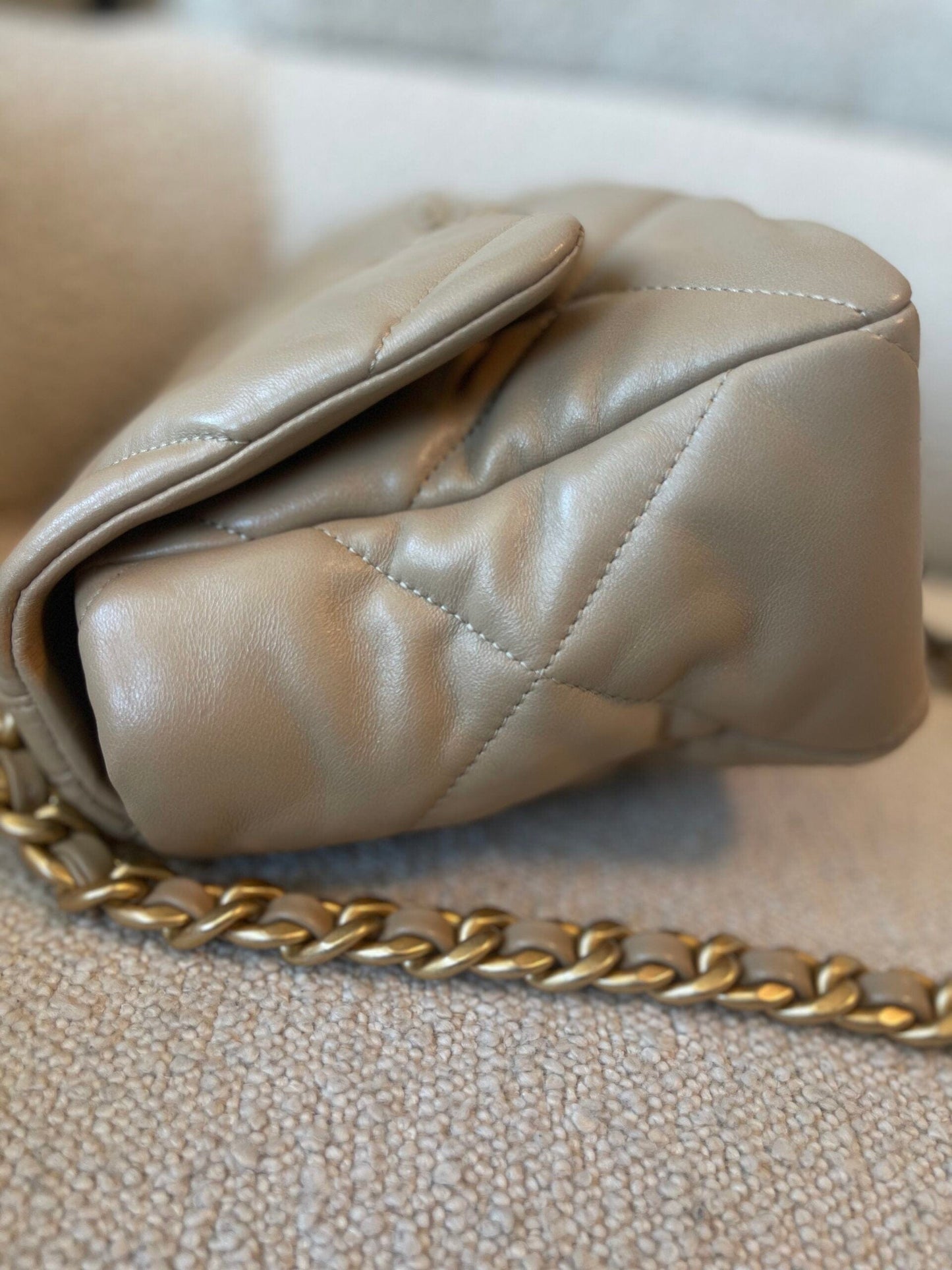 21S Large Beige/Gold Lambskin Quilted 19 Flap Mixed Hardware