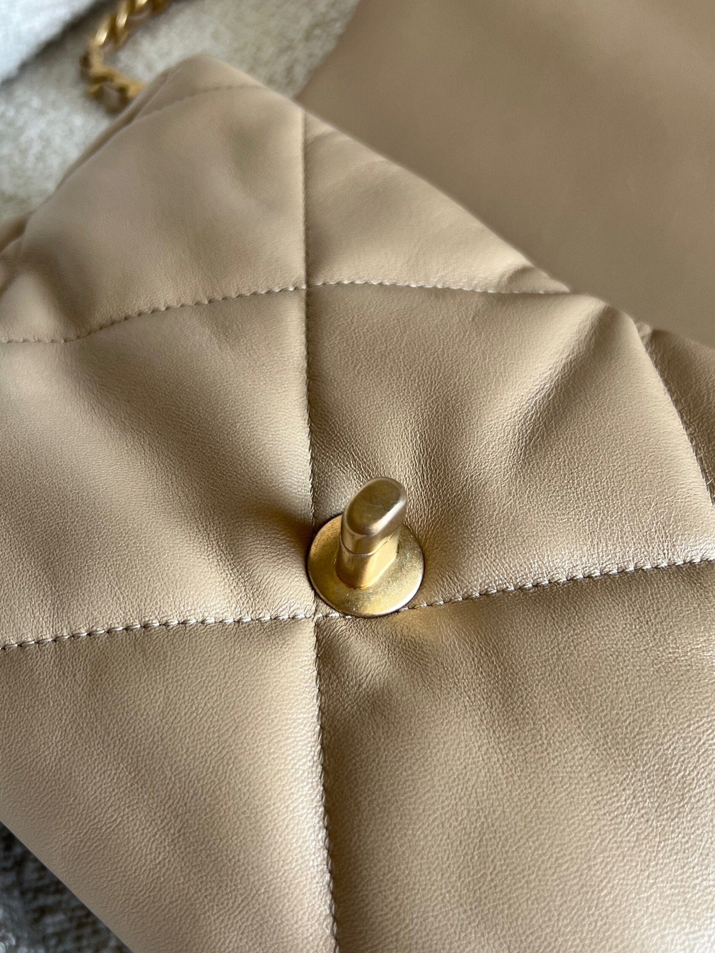 21S Large Beige/Gold Lambskin Quilted 19 Flap Mixed Hardware