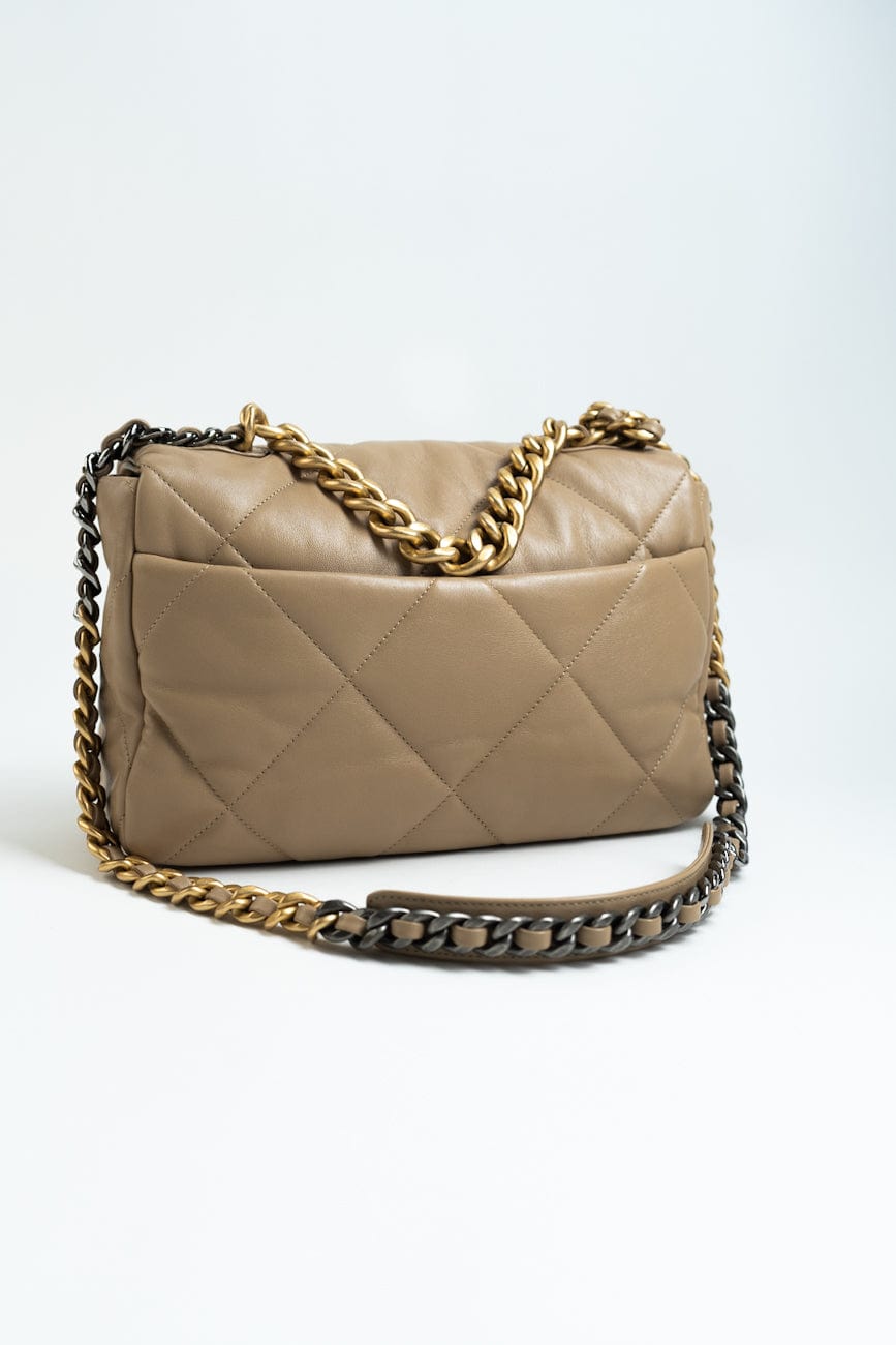21S Large Beige/Gold Lambskin Quilted 19 Flap Mixed Hardware