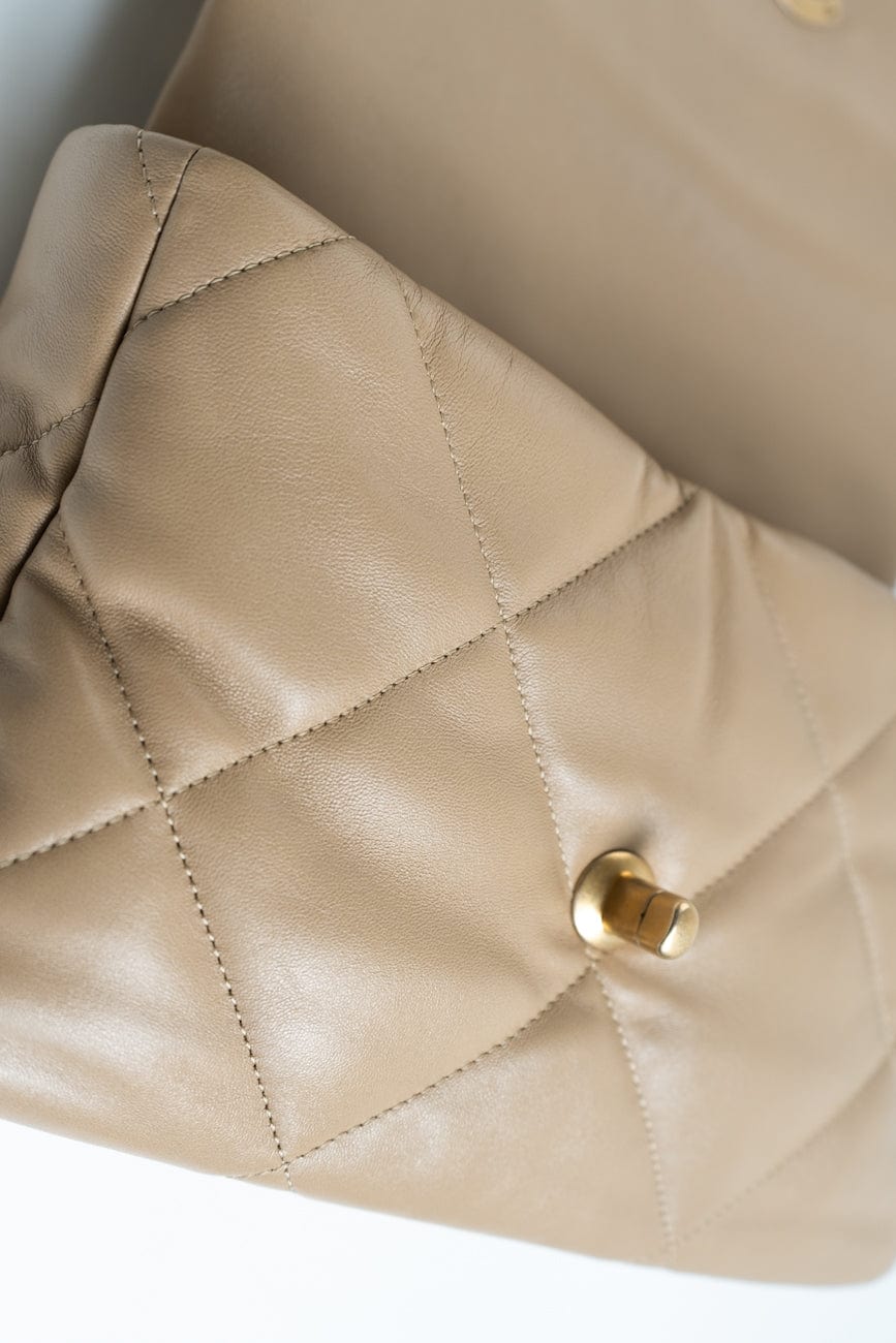 21S Large Beige/Gold Lambskin Quilted 19 Flap Mixed Hardware