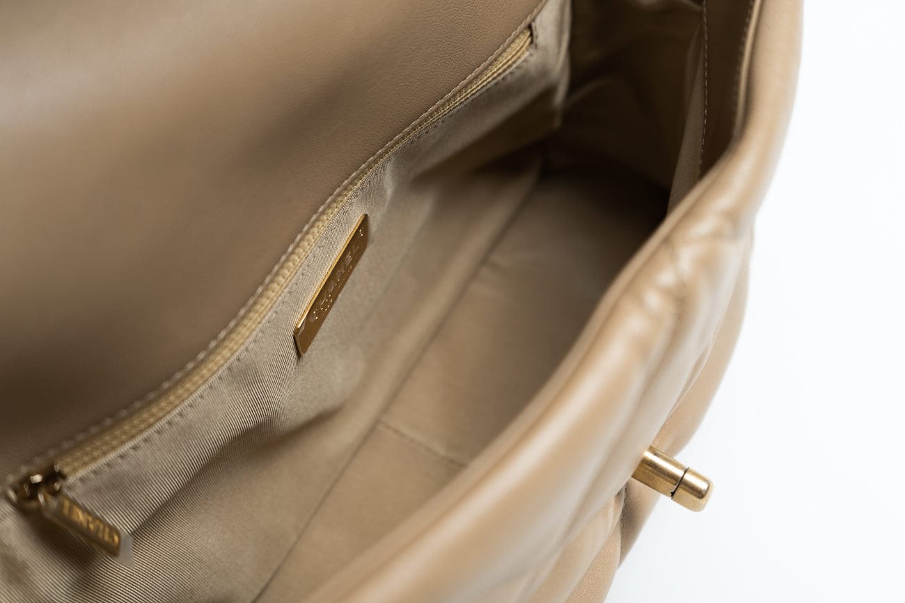 21S Large Beige/Gold Lambskin Quilted 19 Flap Mixed Hardware