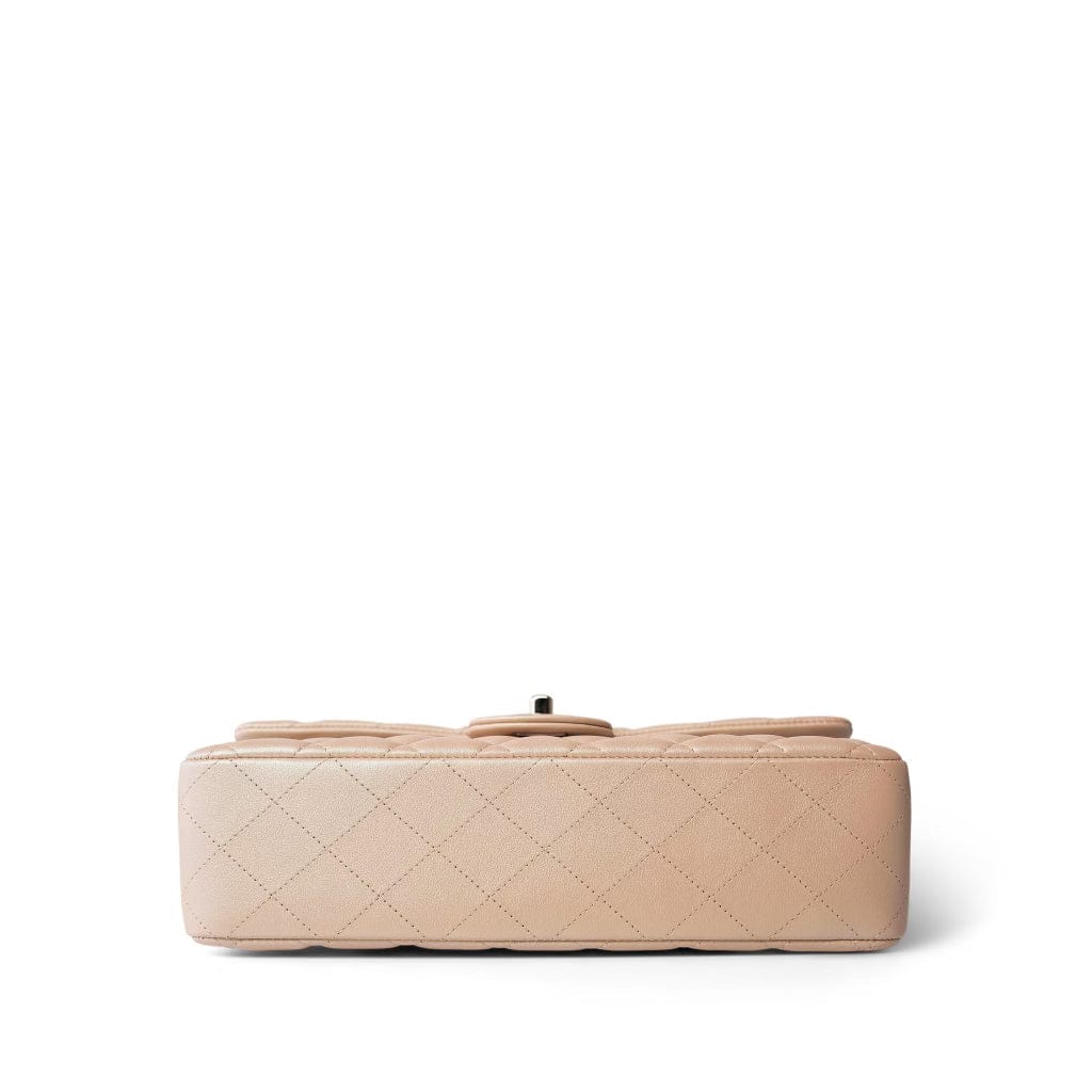 21S Pearly Beige Calfskin Quilted Classic Double Flap Light Gold Hardware