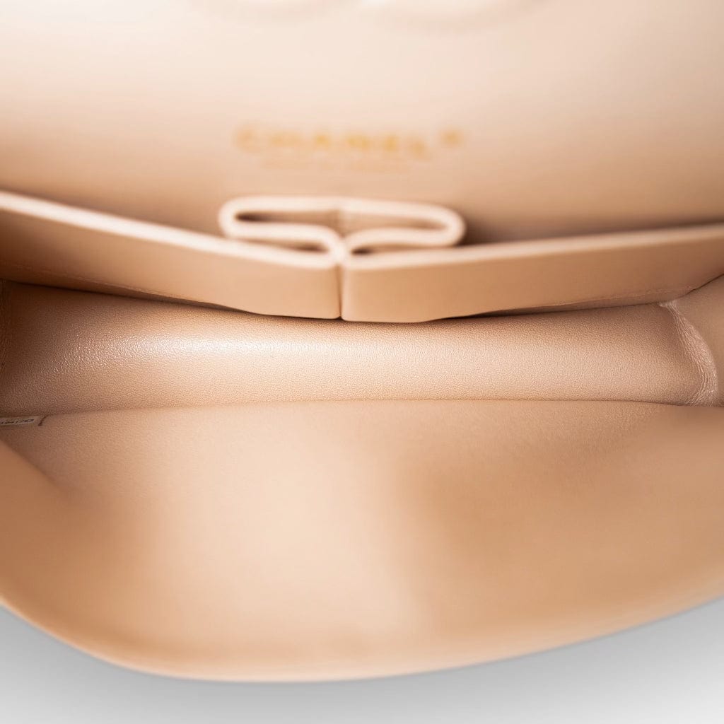 21S Pearly Beige Calfskin Quilted Classic Double Flap Light Gold Hardware