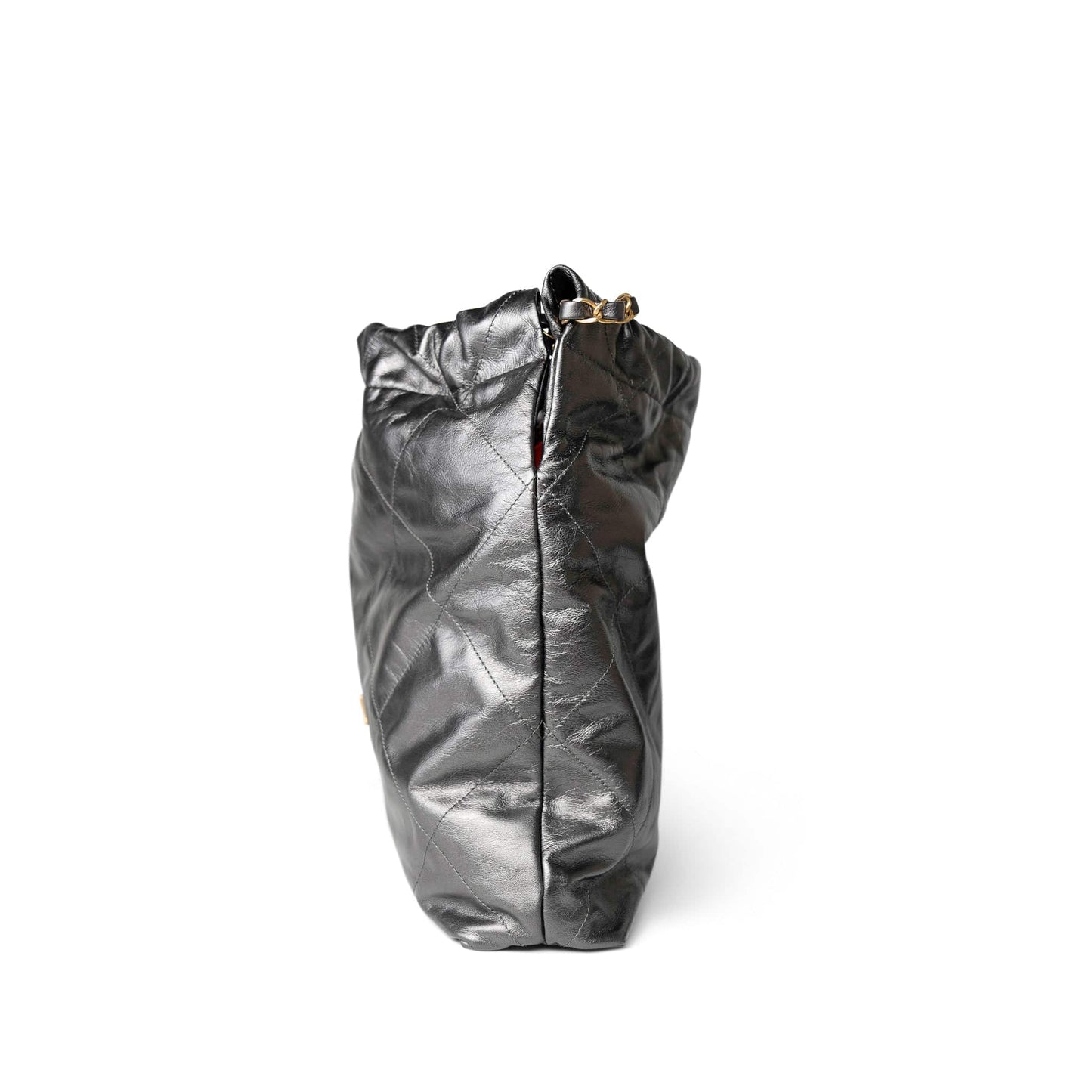 22A Metallic Dark Grey Medium 22 Calfskin Quilted Hobo Bag Antique Gold Hardware