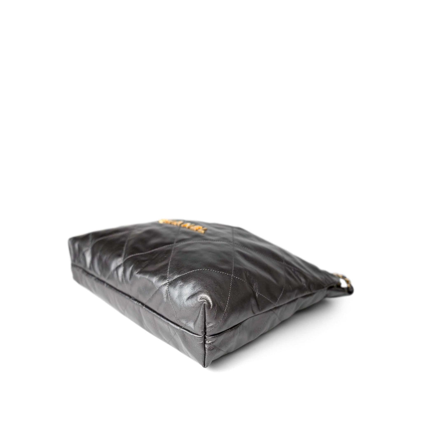 22A Metallic Dark Grey Medium 22 Calfskin Quilted Hobo Bag Antique Gold Hardware