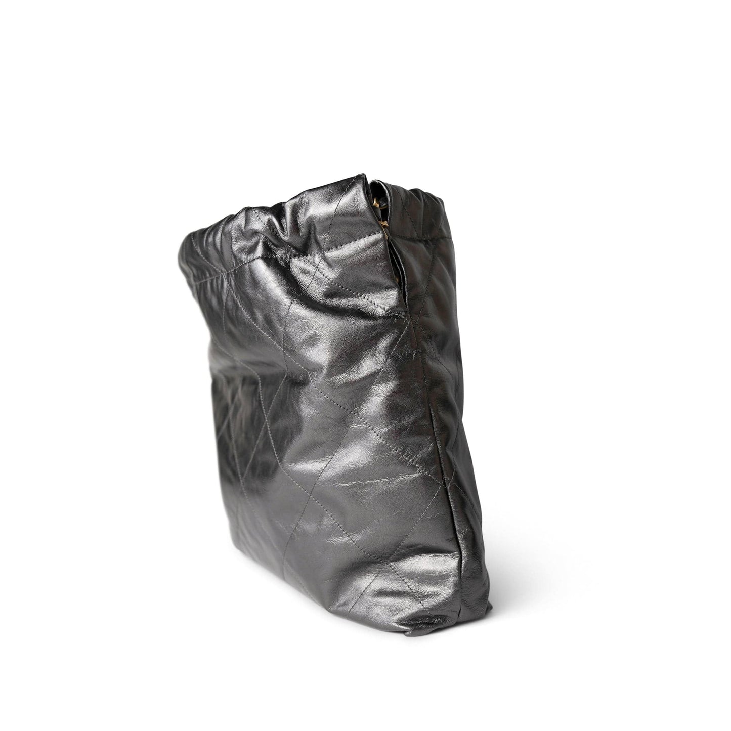 22A Metallic Dark Grey Medium 22 Calfskin Quilted Hobo Bag Antique Gold Hardware