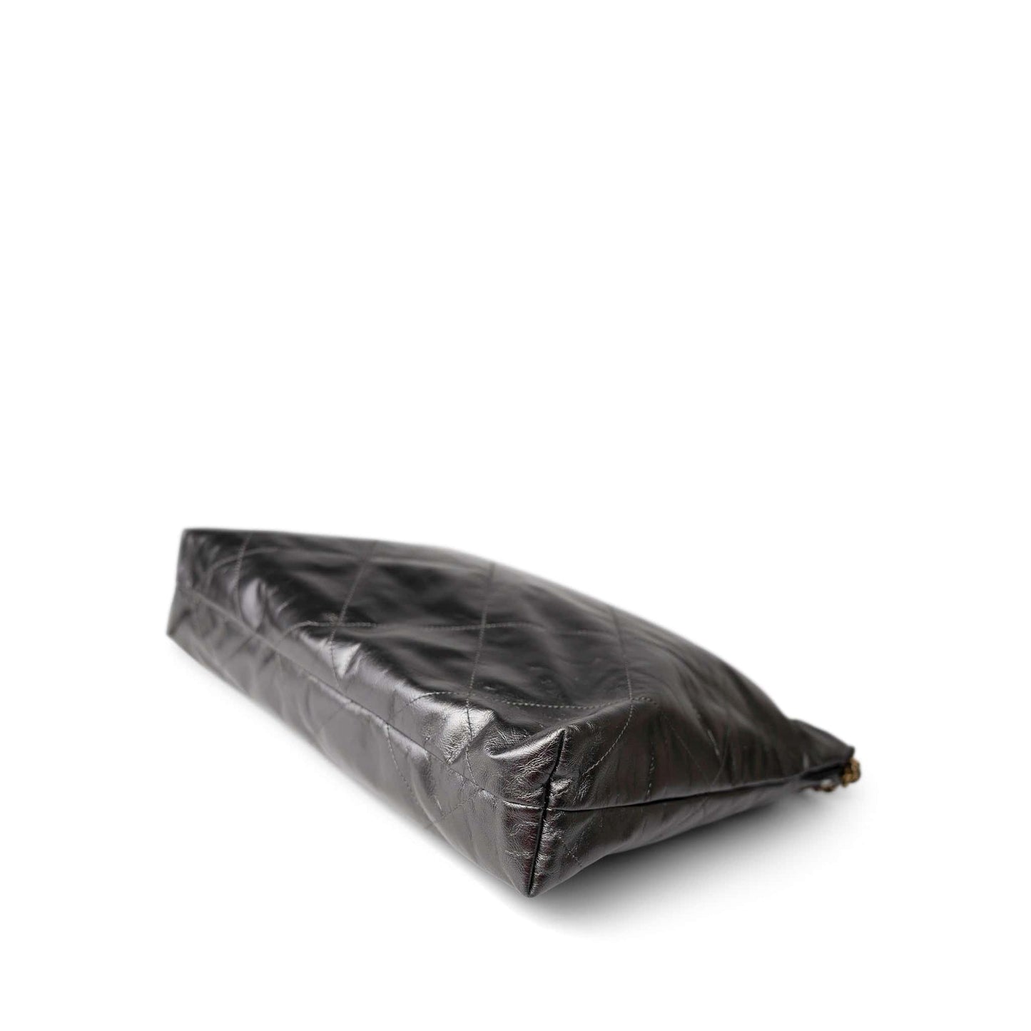 22A Metallic Dark Grey Medium 22 Calfskin Quilted Hobo Bag Antique Gold Hardware