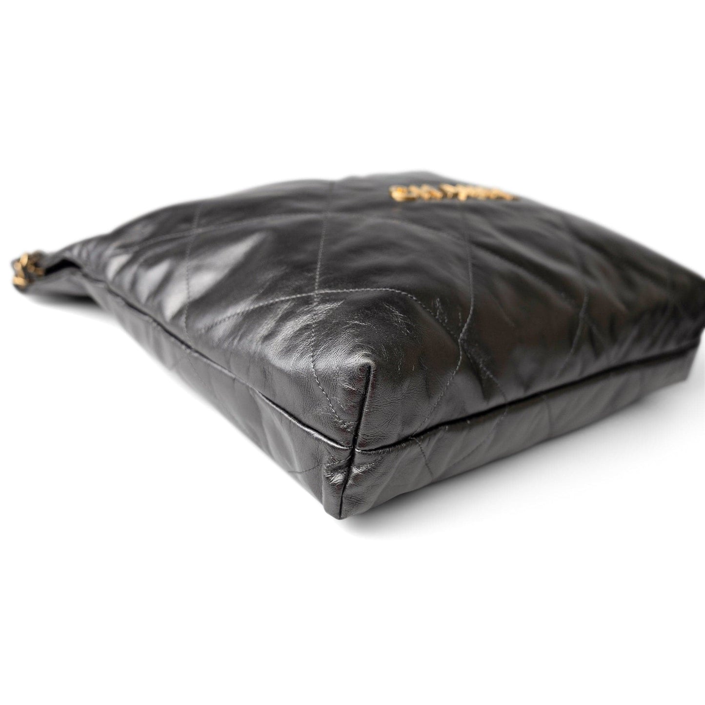 22A Metallic Dark Grey Medium 22 Calfskin Quilted Hobo Bag Antique Gold Hardware