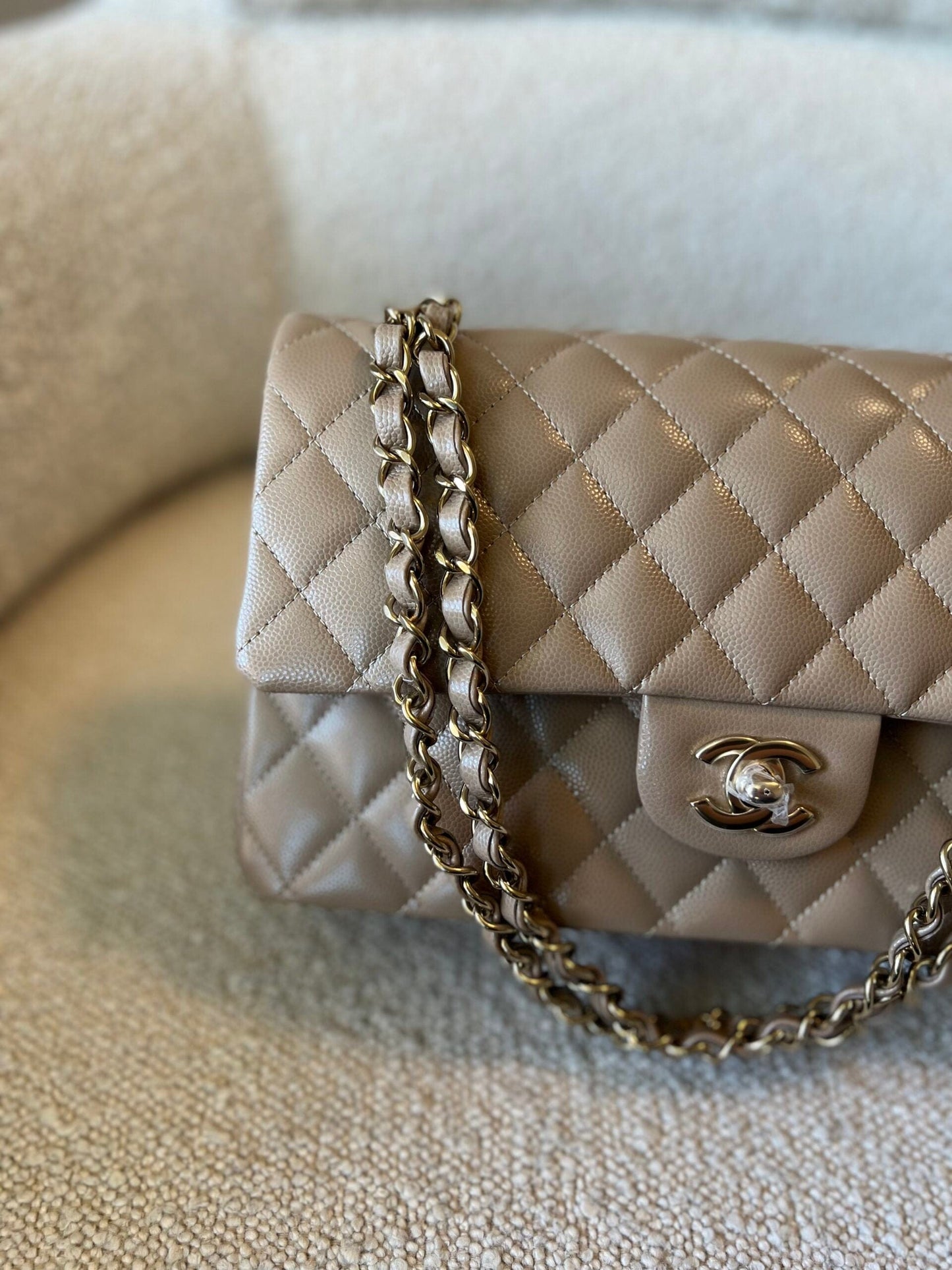 22A Dark Beige Caviar Quilted Classic Flap Medium LGHW