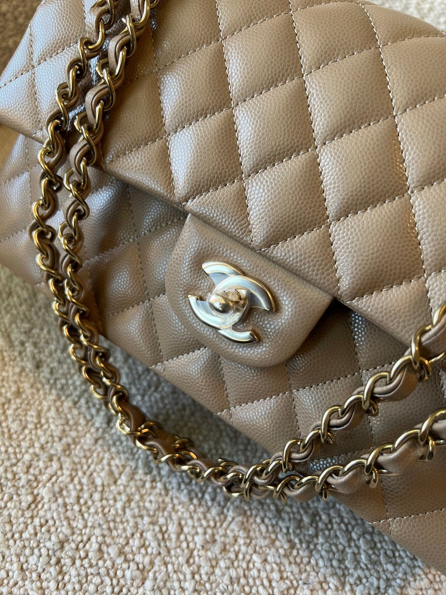 22A Dark Beige Caviar Quilted Classic Flap Medium LGHW