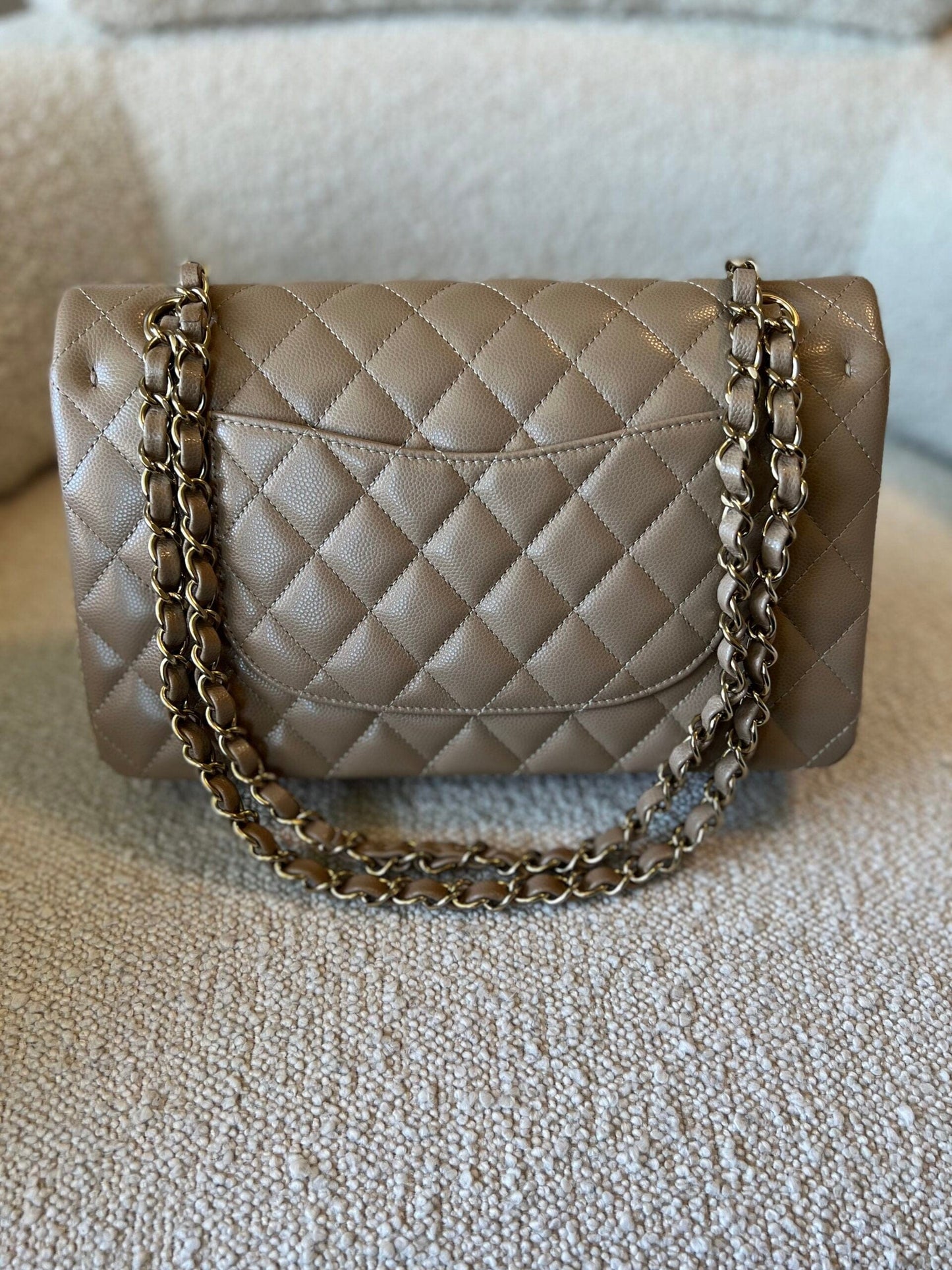 22A Dark Beige Caviar Quilted Classic Flap Medium LGHW