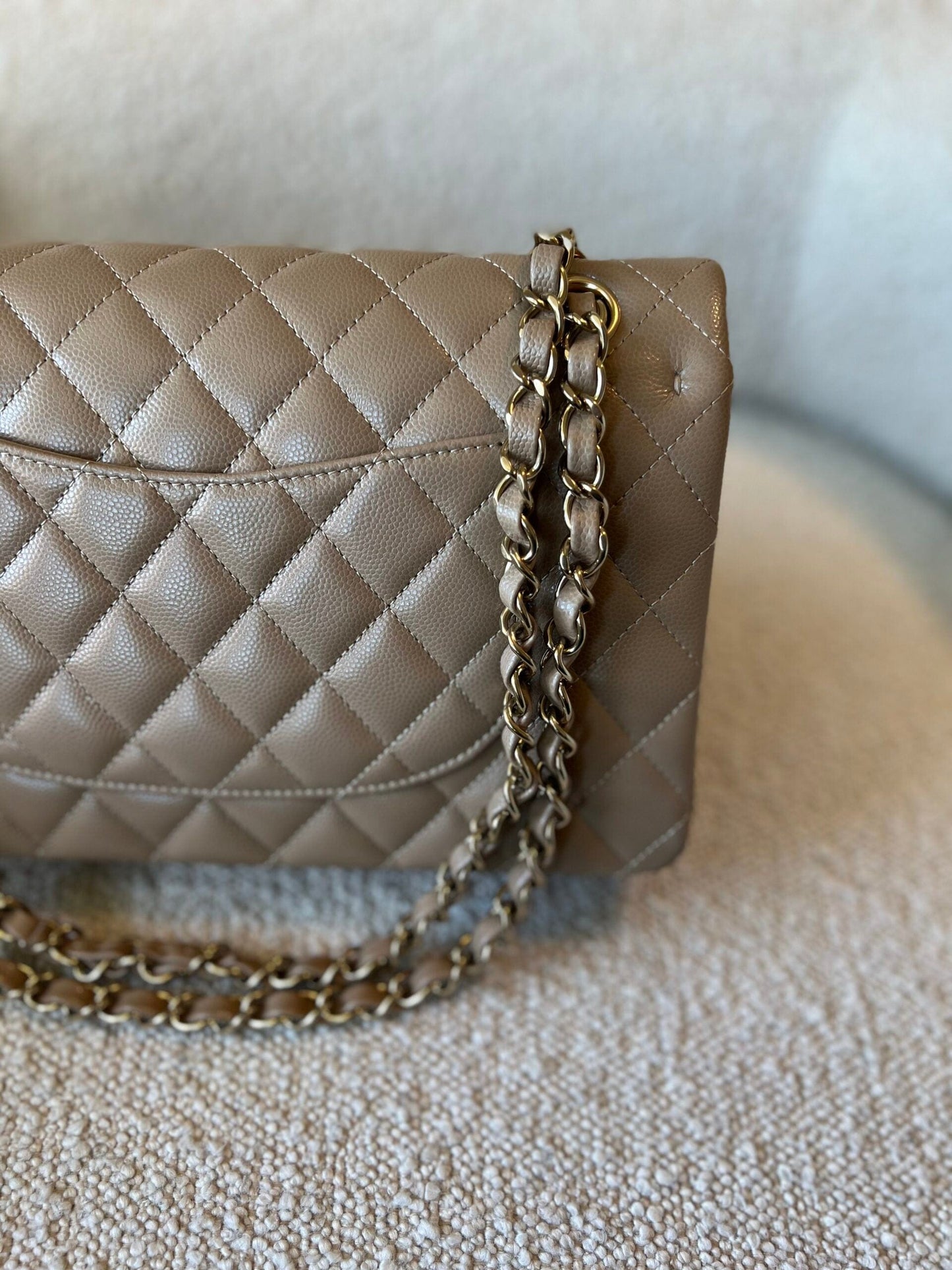 22A Dark Beige Caviar Quilted Classic Flap Medium LGHW