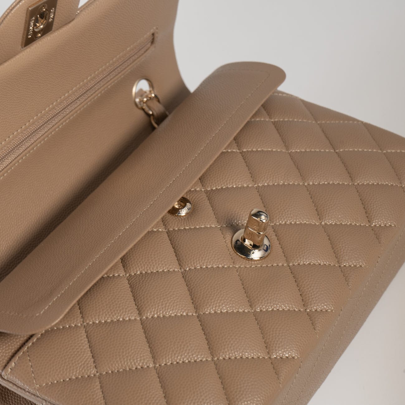 22A Dark Beige Caviar Quilted Classic Flap Small with Light Gold Hardware