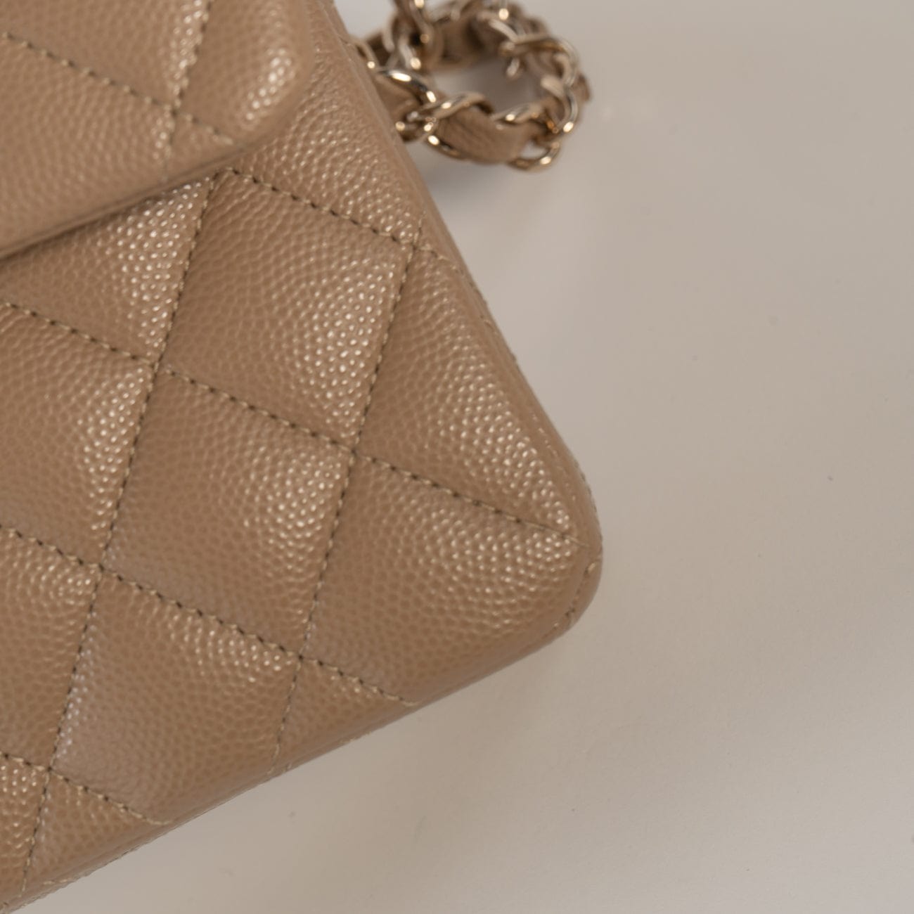 22A Dark Beige Caviar Quilted Classic Flap Small with Light Gold Hardware