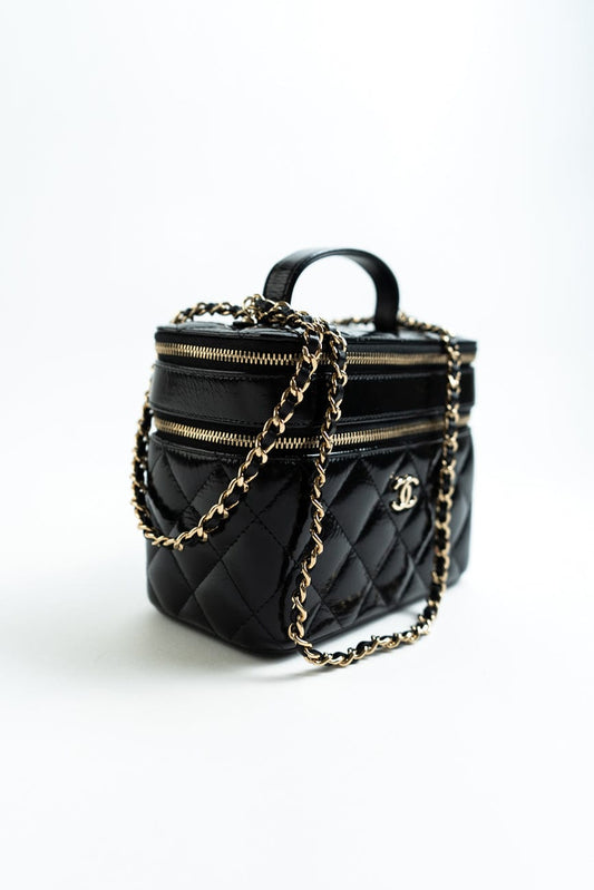 22B Black Shiny Lambskin Vanity with Chain LGHW