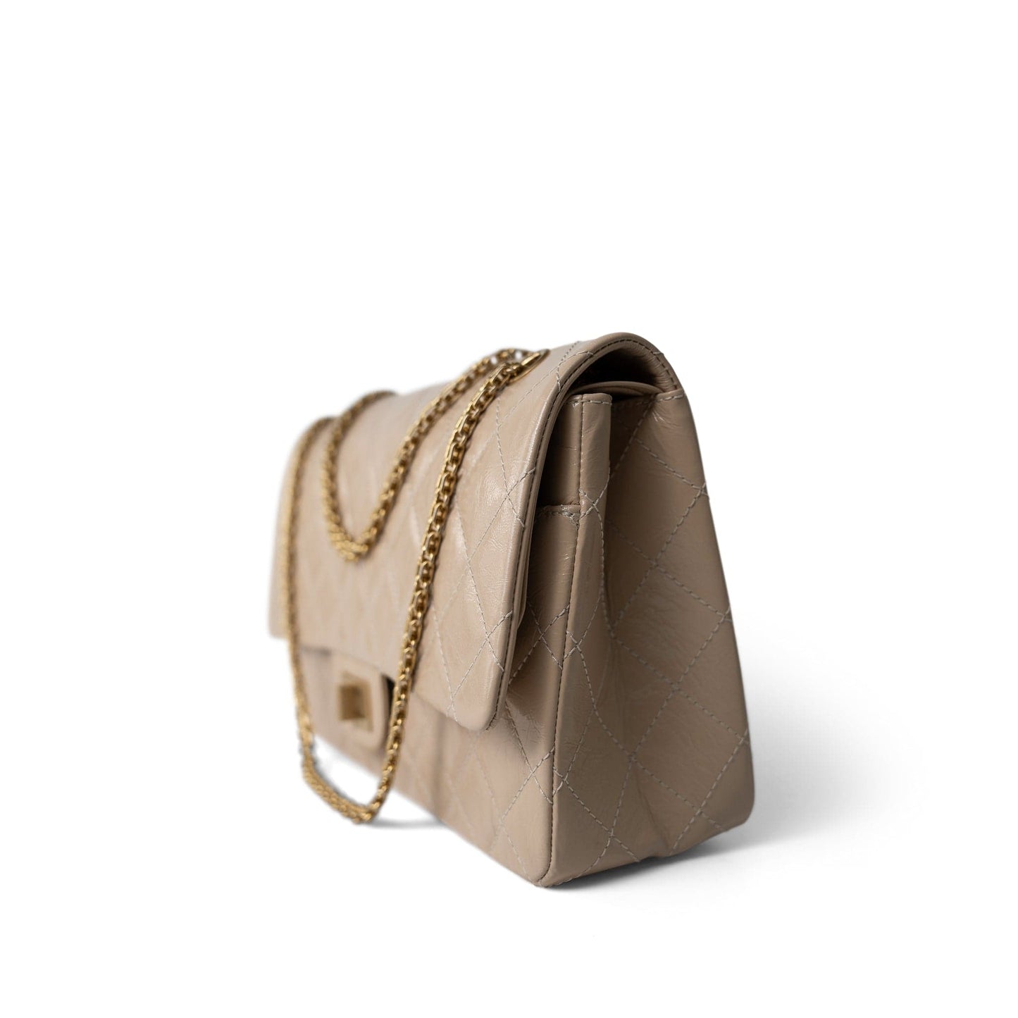 15P Beige Crumpled Calfskin Quilted Reissue 2.55 Flap 227 Aged Gold Hardware