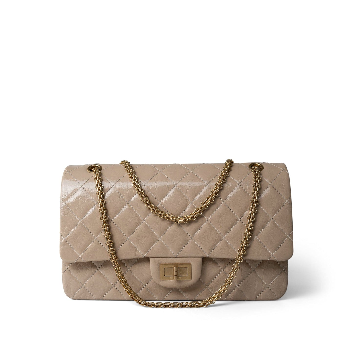 15P Beige Crumpled Calfskin Quilted Reissue 2.55 Flap 227 Aged Gold Hardware