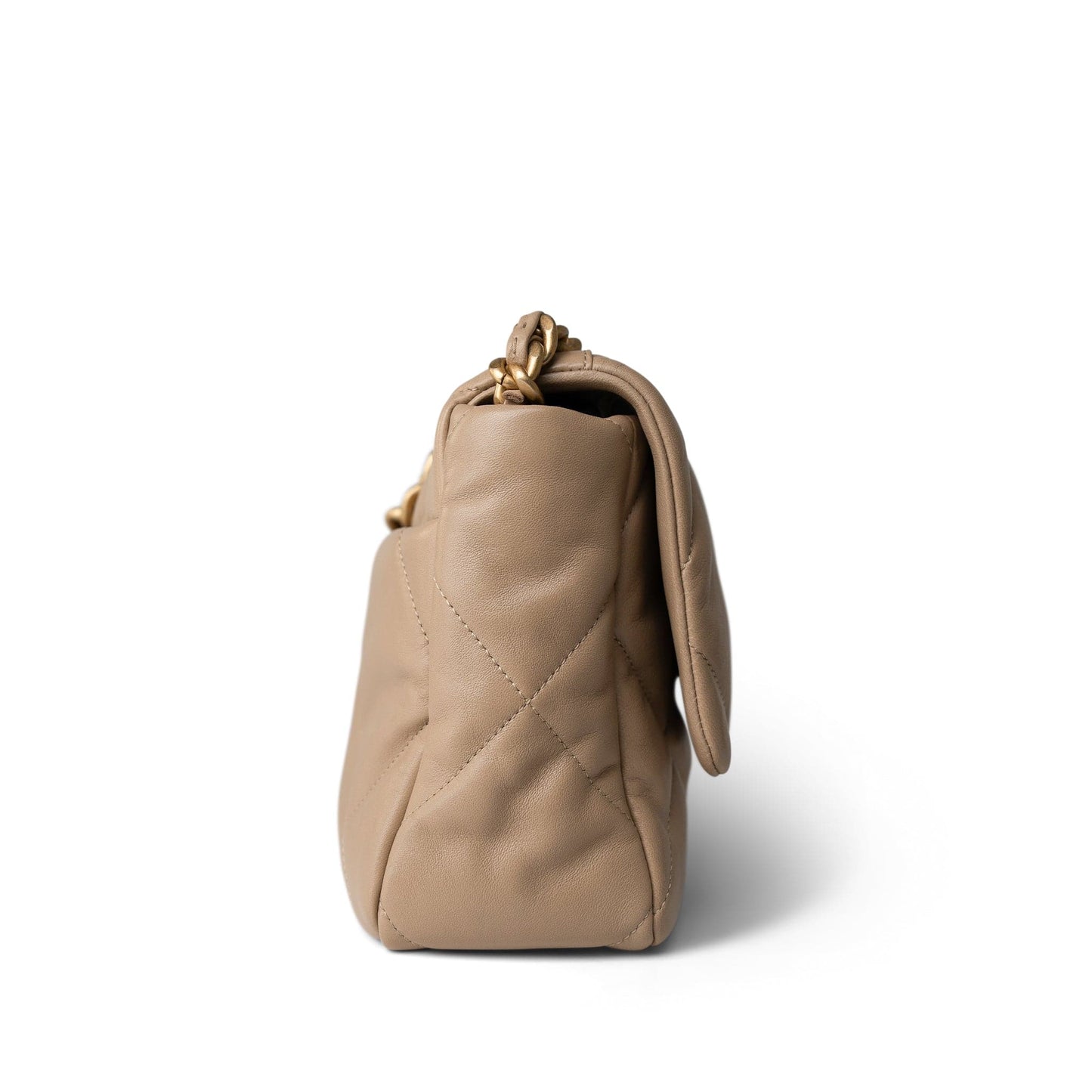 21S Dark Beige Lambskin Quilted 19 Flap Medium/Large