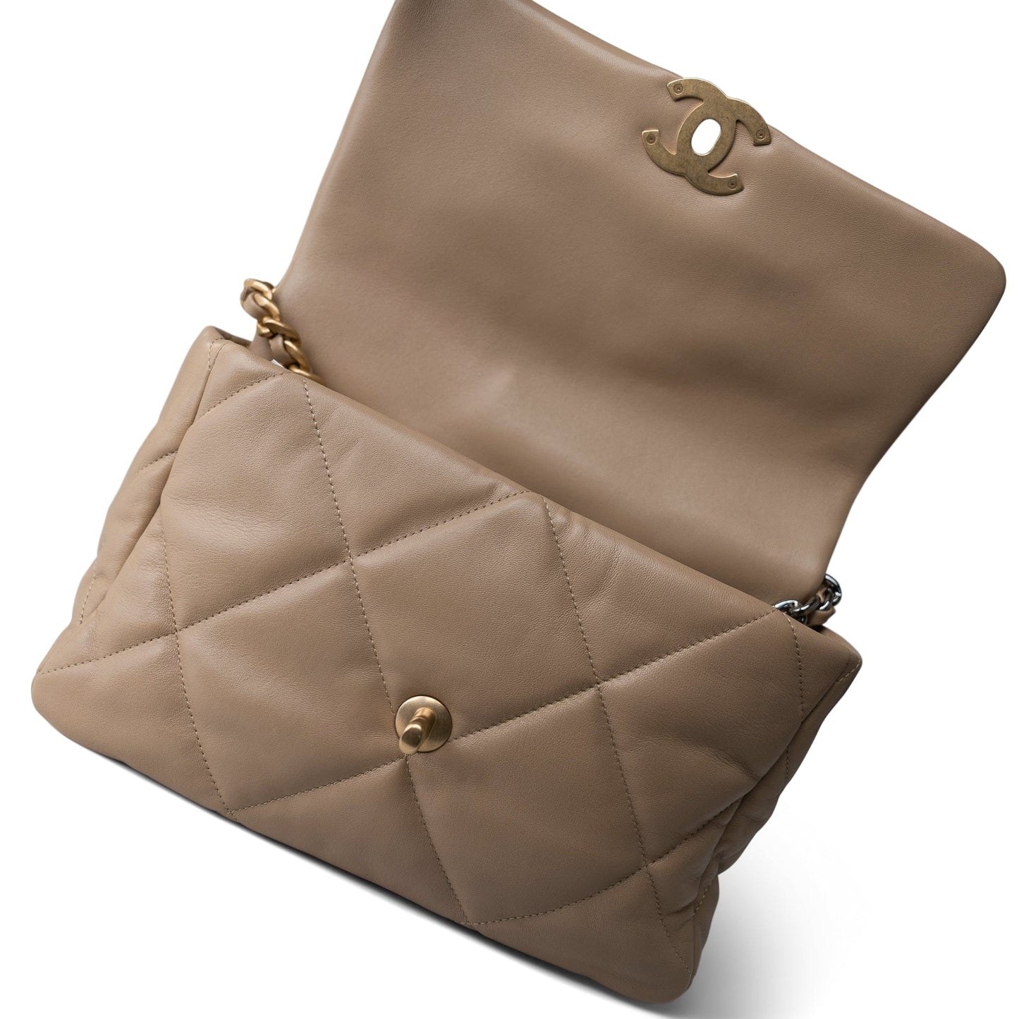 21S Dark Beige Lambskin Quilted 19 Flap Medium/Large