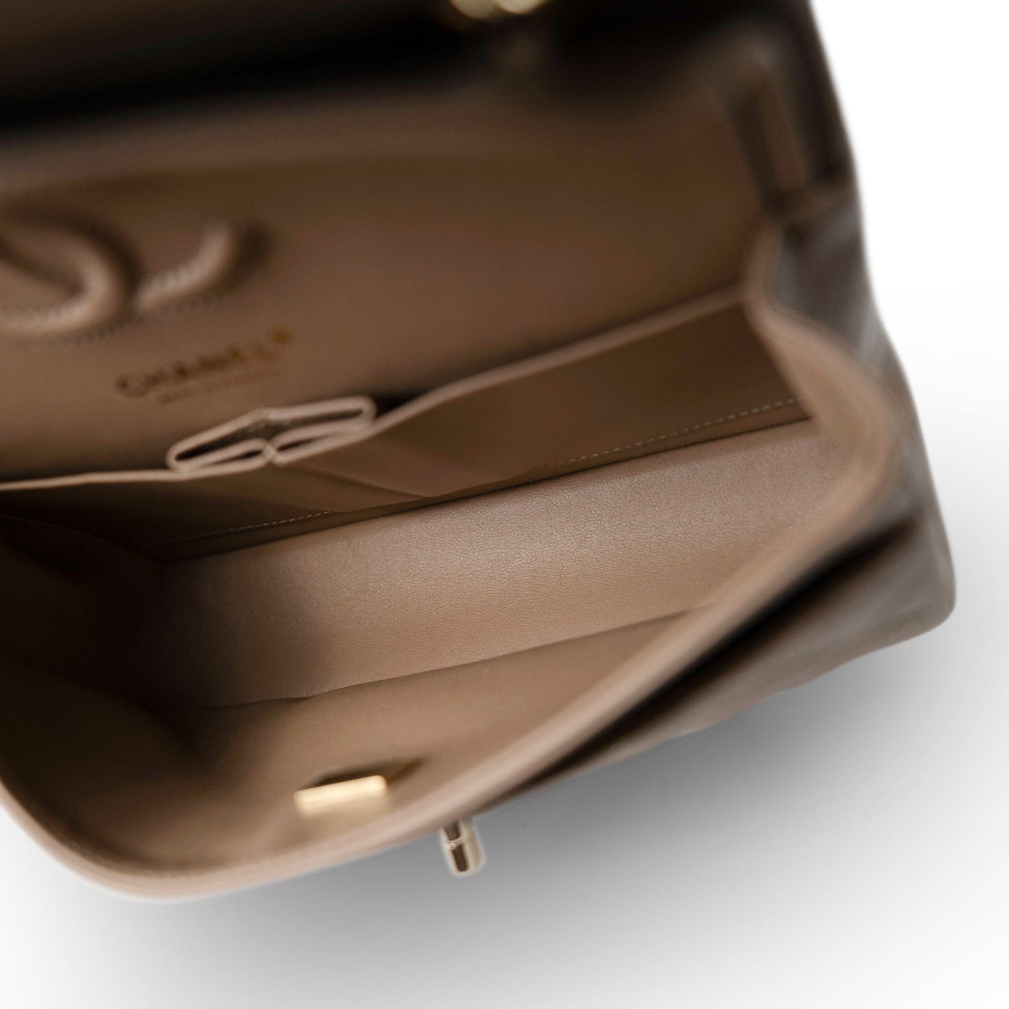 22A Dark Beige Caviar Quilted Classic Flap Small Light Gold Hardware