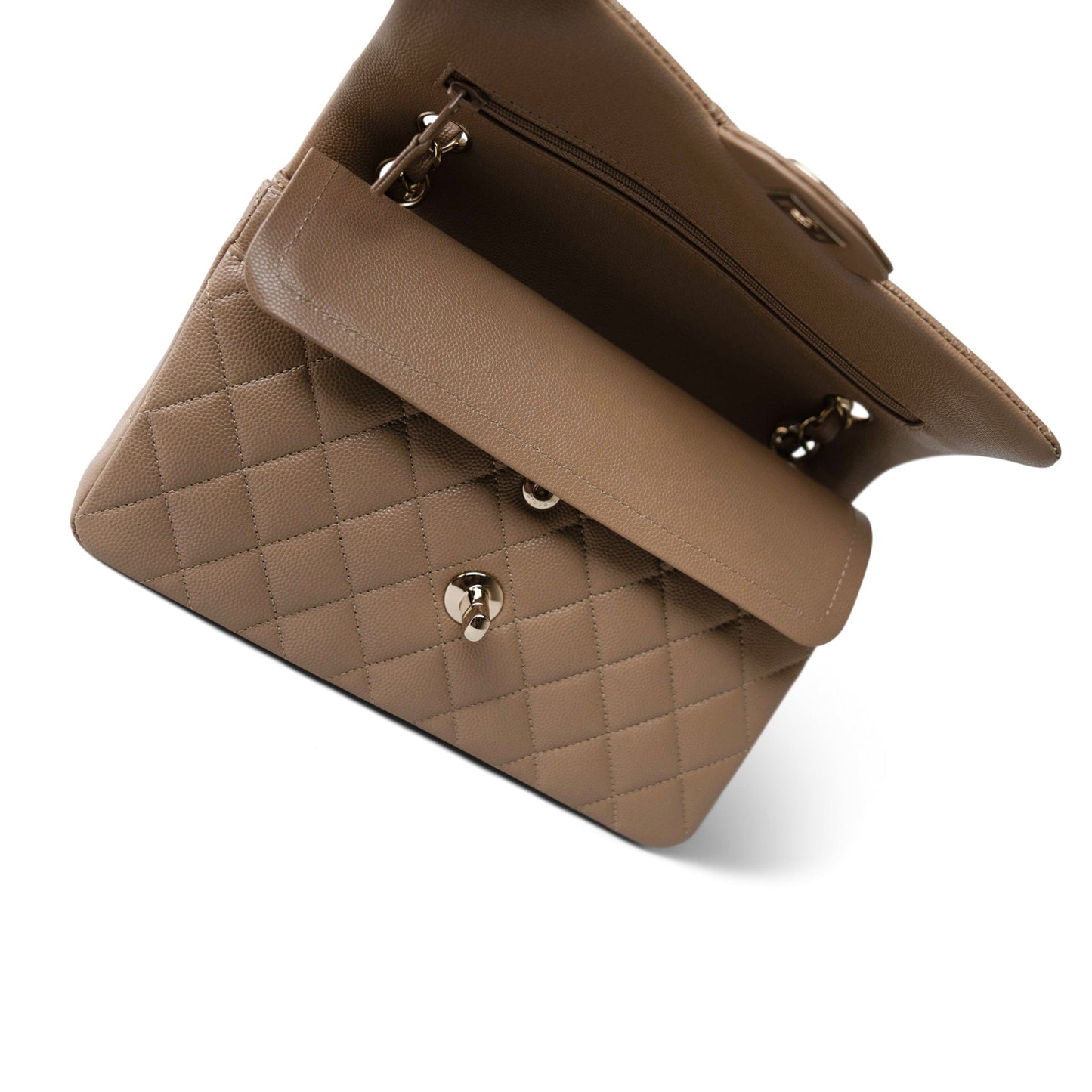 22A Dark Beige Caviar Quilted Classic Flap Small Light Gold Hardware