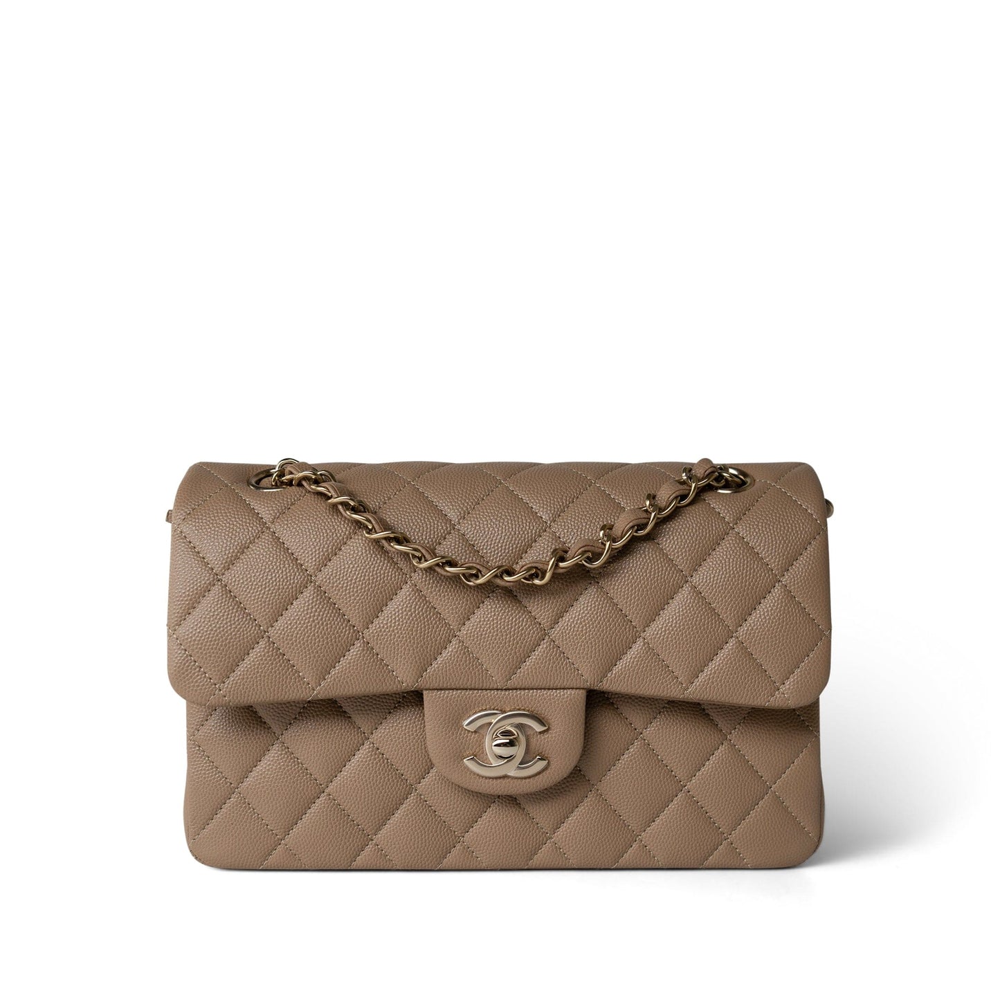 22A Dark Beige Caviar Quilted Classic Flap Small Light Gold Hardware