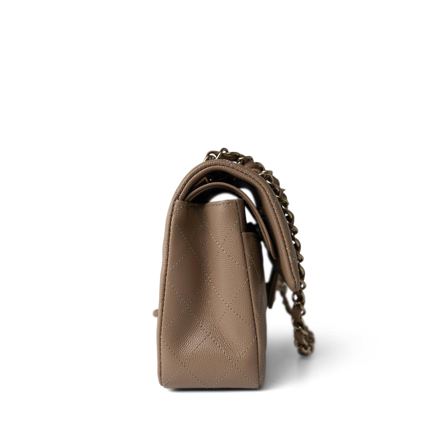 22A Dark Beige Caviar Quilted Classic Flap Small Light Gold Hardware