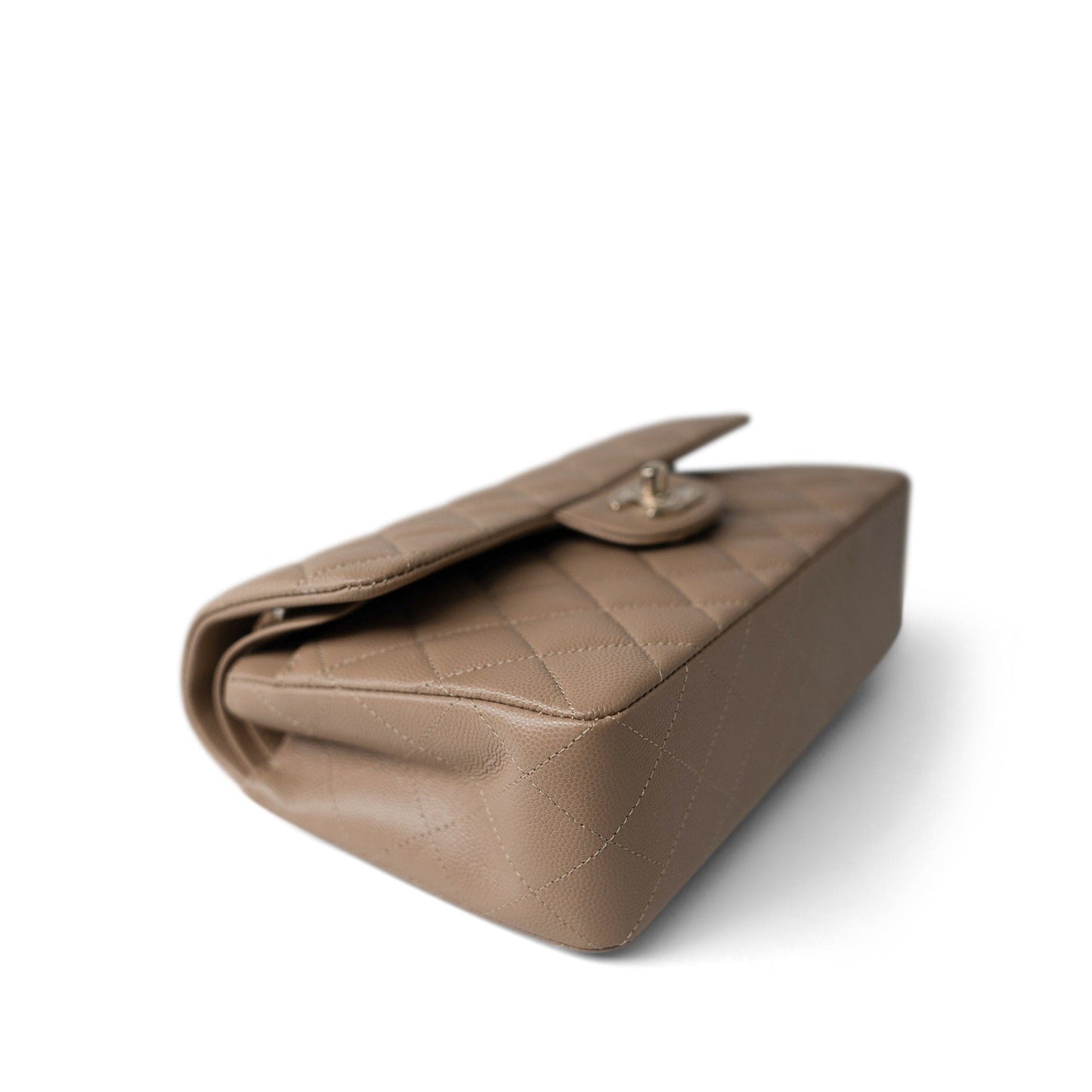 22A Dark Beige Caviar Quilted Classic Flap Small Light Gold Hardware