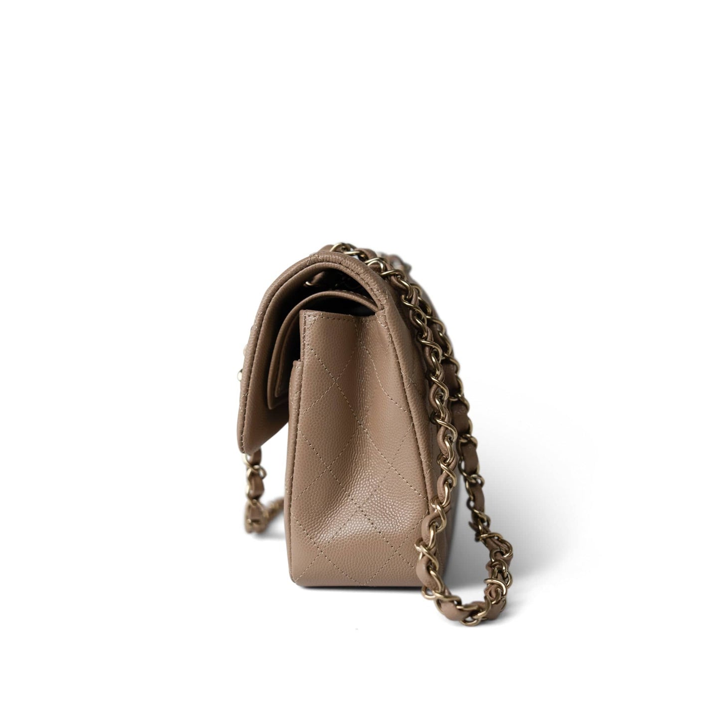 22A Dark Beige Caviar Quilted Classic Flap Small Light Gold Hardware