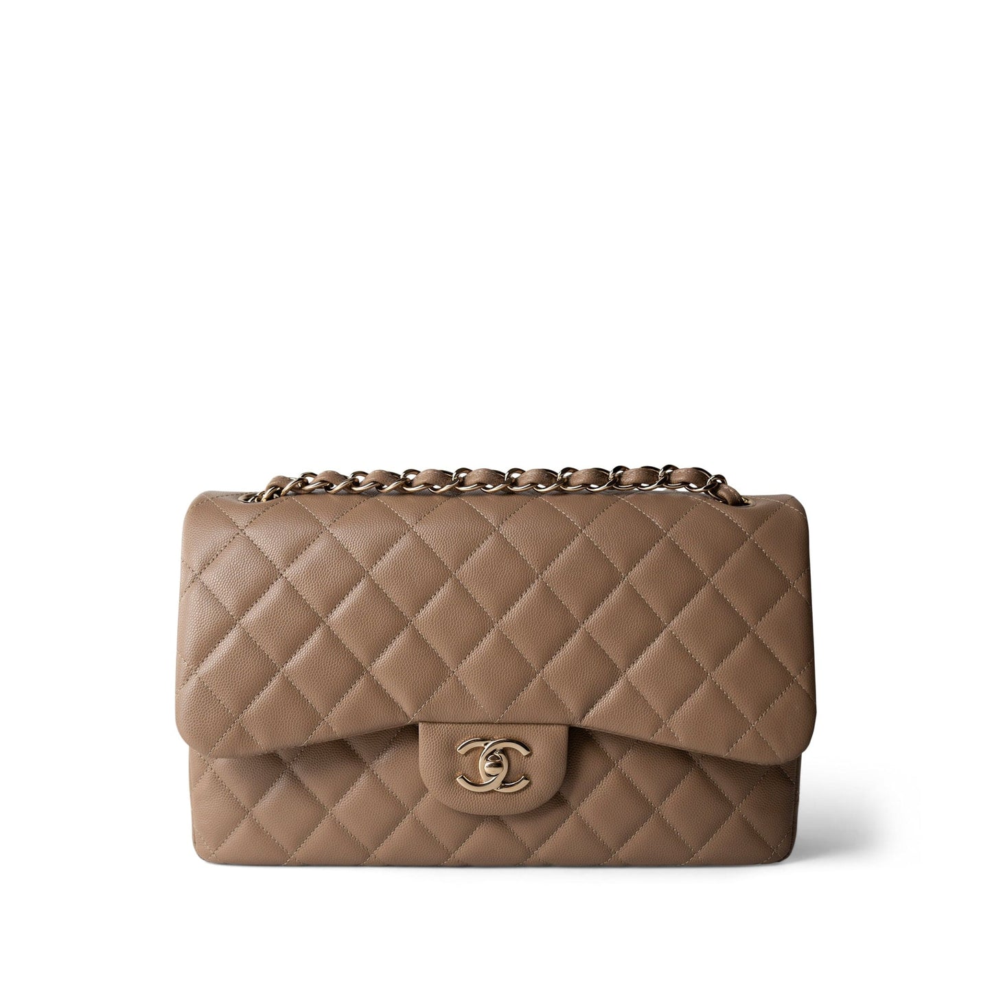22A Dark Beige Caviar Quilted Jumbo Classic Flap Light Gold Hardware