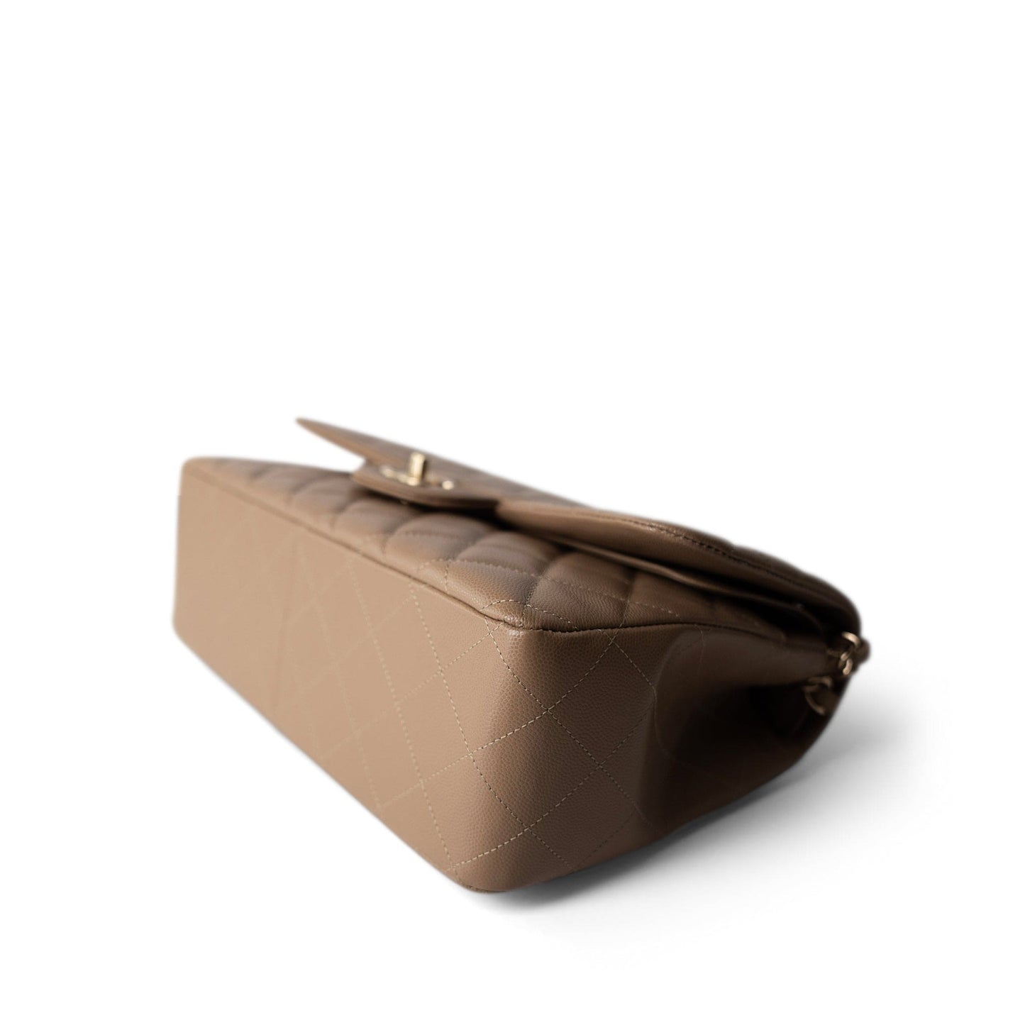 22A Dark Beige Caviar Quilted Jumbo Classic Flap Light Gold Hardware