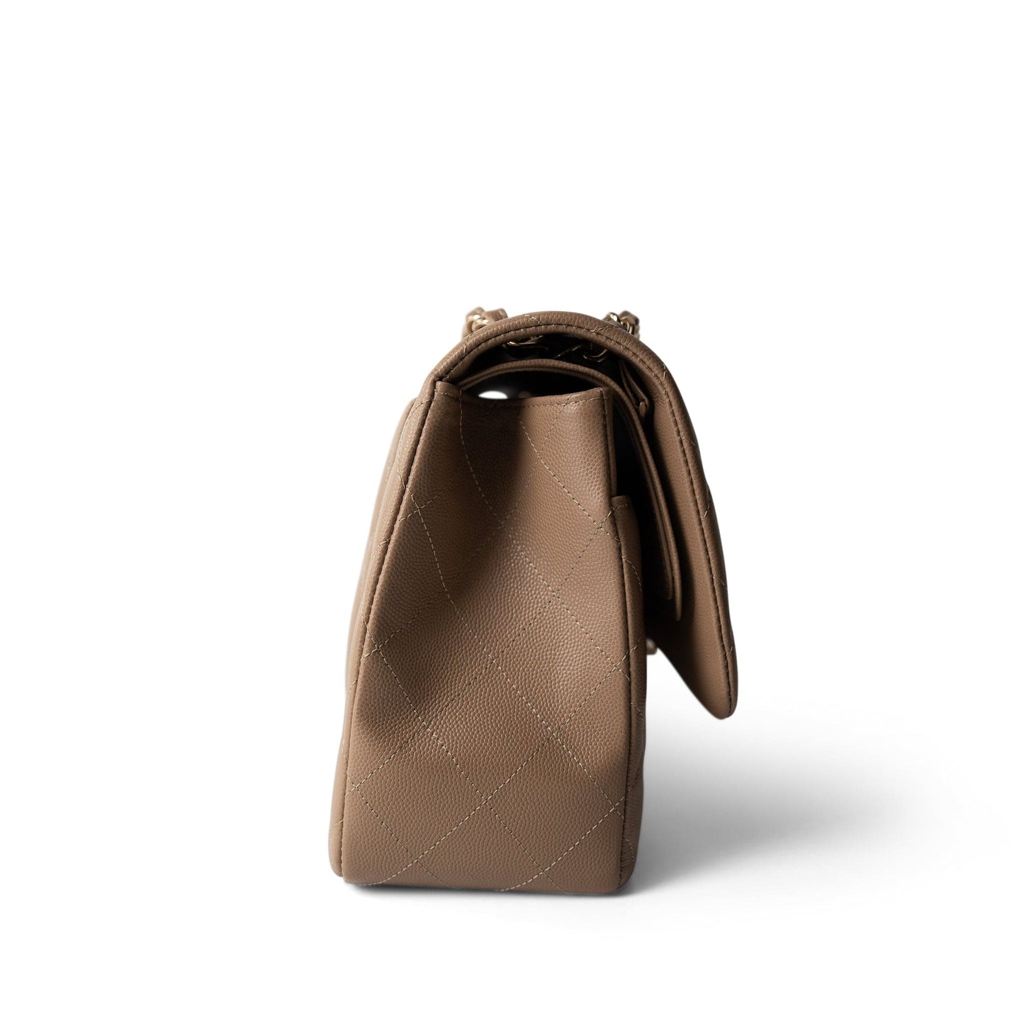 22A Dark Beige Caviar Quilted Jumbo Classic Flap Light Gold Hardware