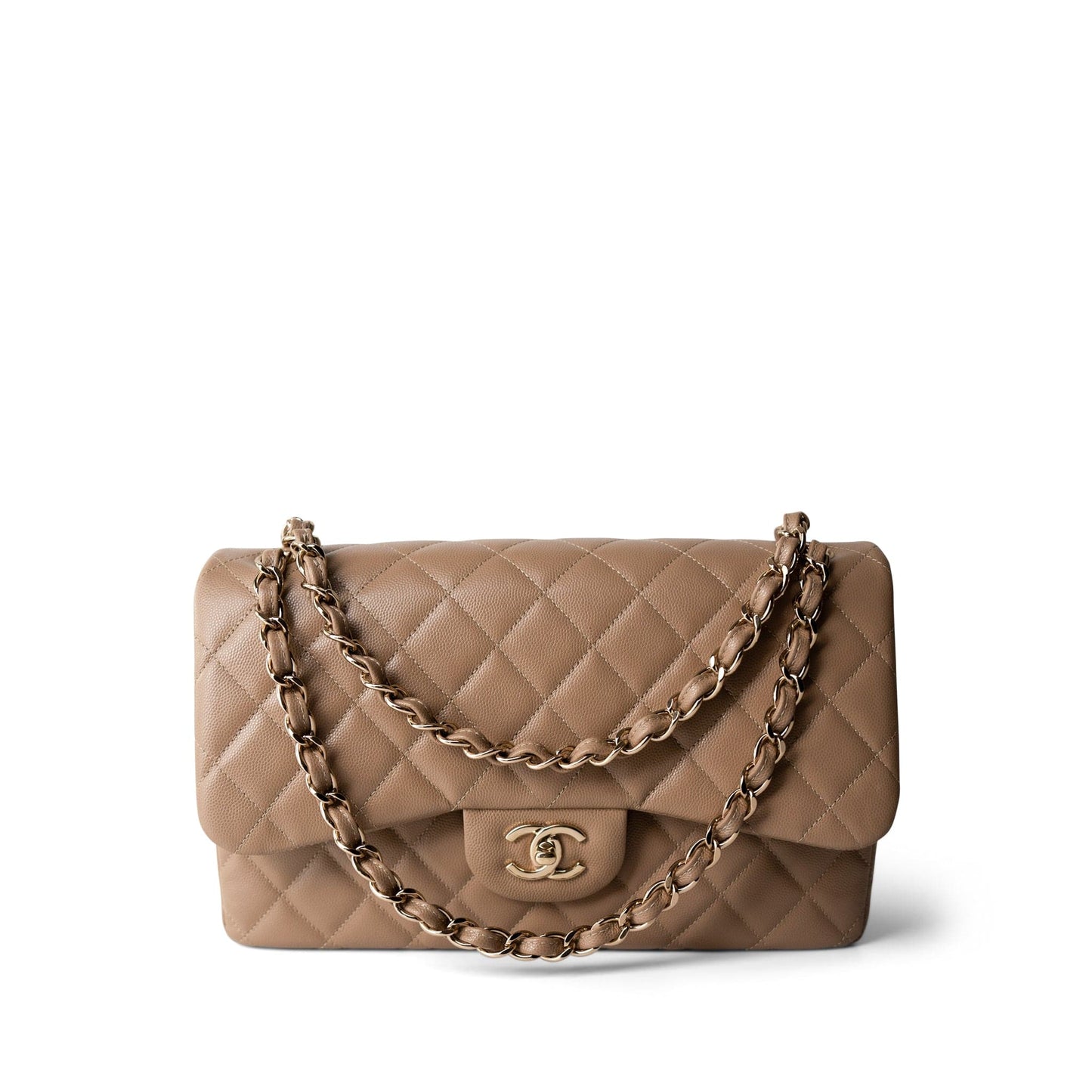 22A Dark Beige Caviar Quilted Jumbo Classic Flap Light Gold Hardware