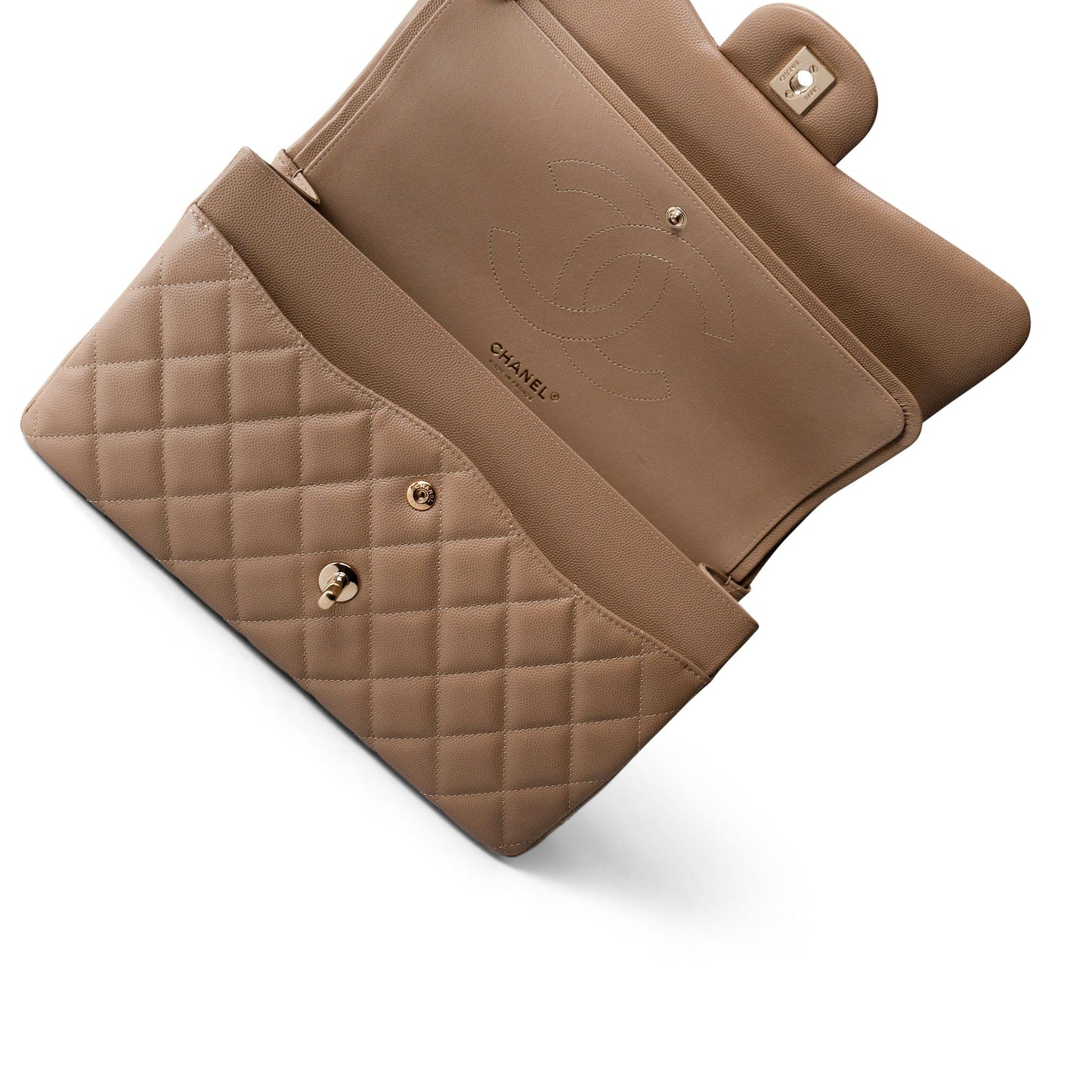 22A Dark Beige Caviar Quilted Jumbo Classic Flap Light Gold Hardware